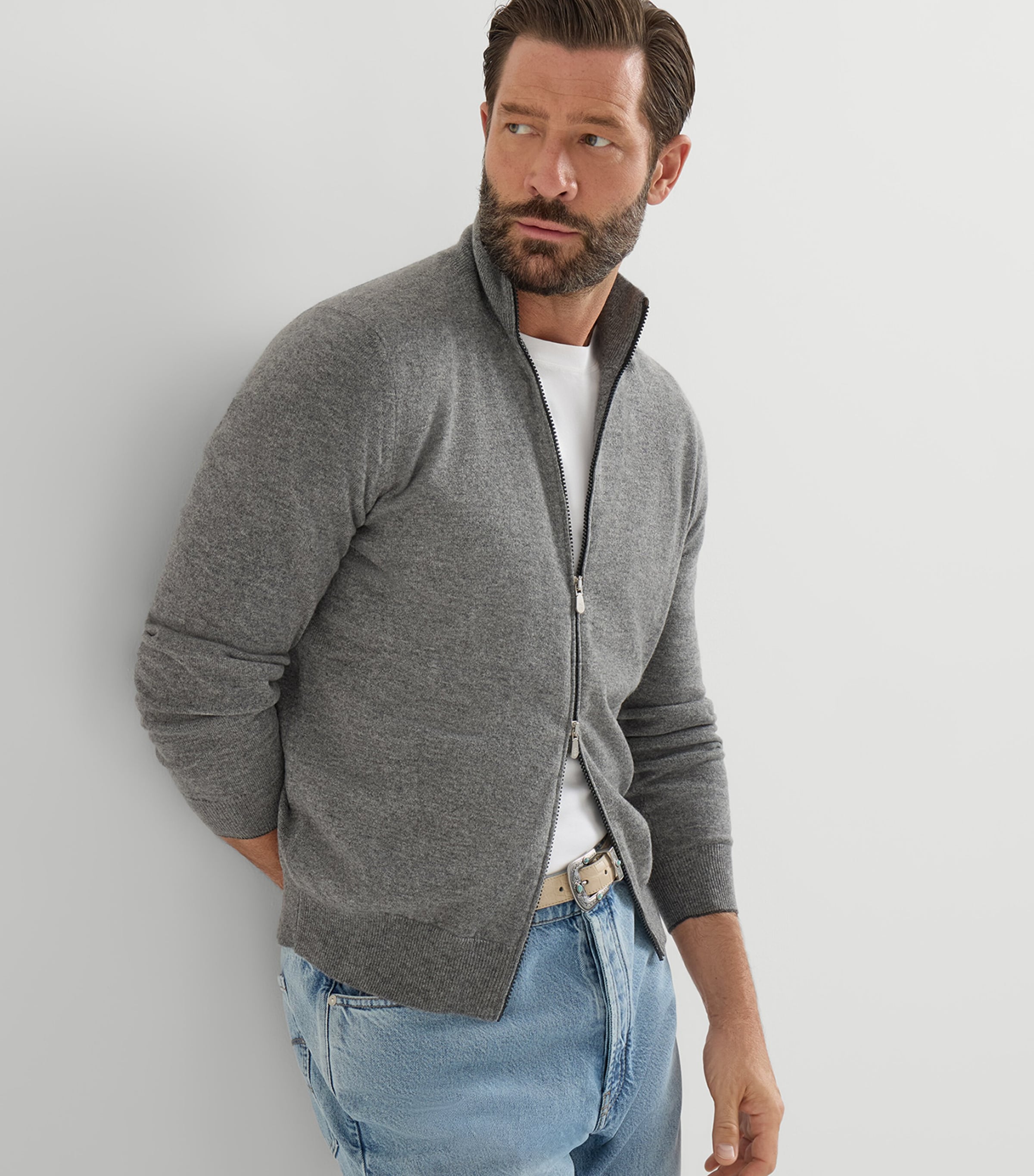 Brunello Cucinelli Mens Cashmere Two-Way Zip Cardigan Image 4
