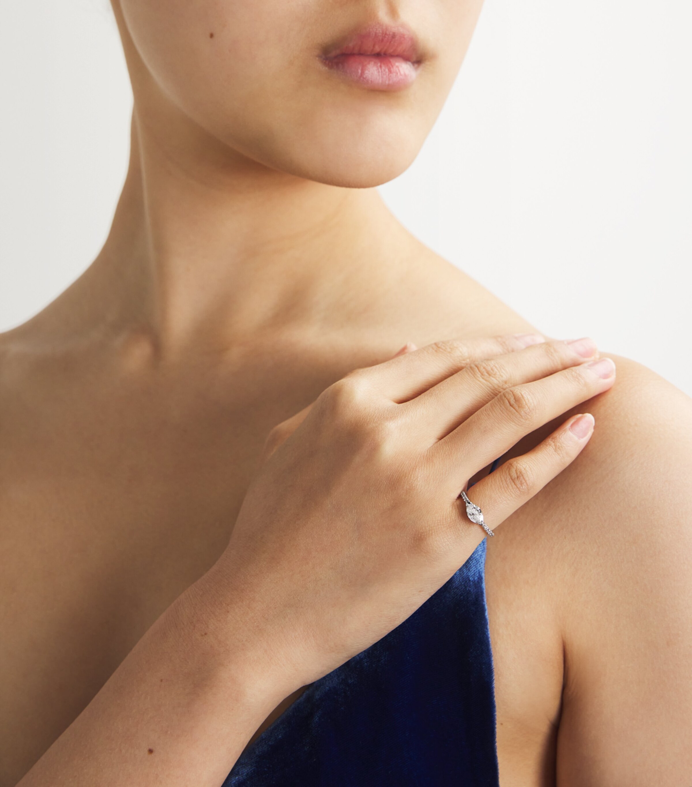 White Gold and Diamond Solitaire Marquise Pinky Ring WHITE GOLD Image 2