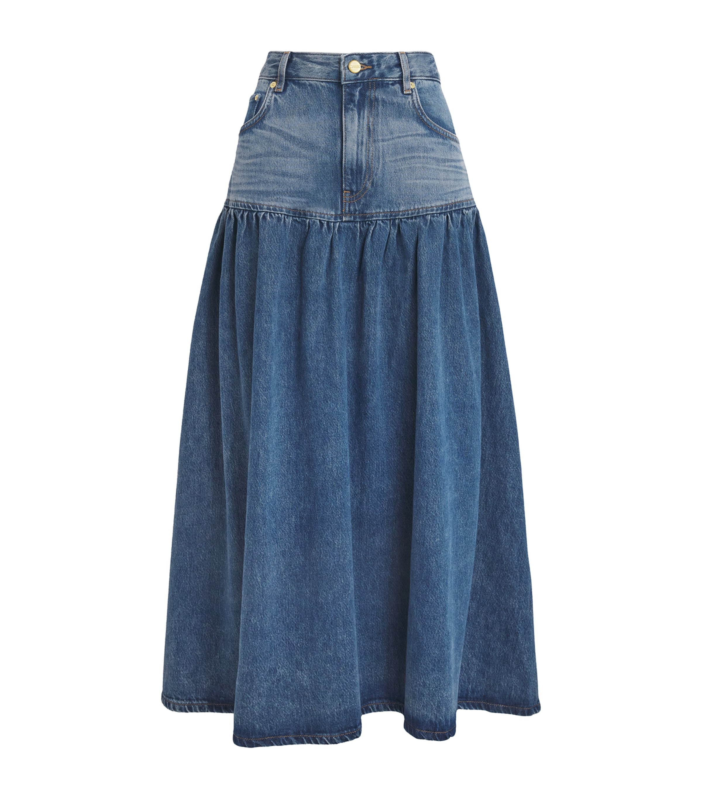 Ganni Denim Banded Maxi Skirt In Blue