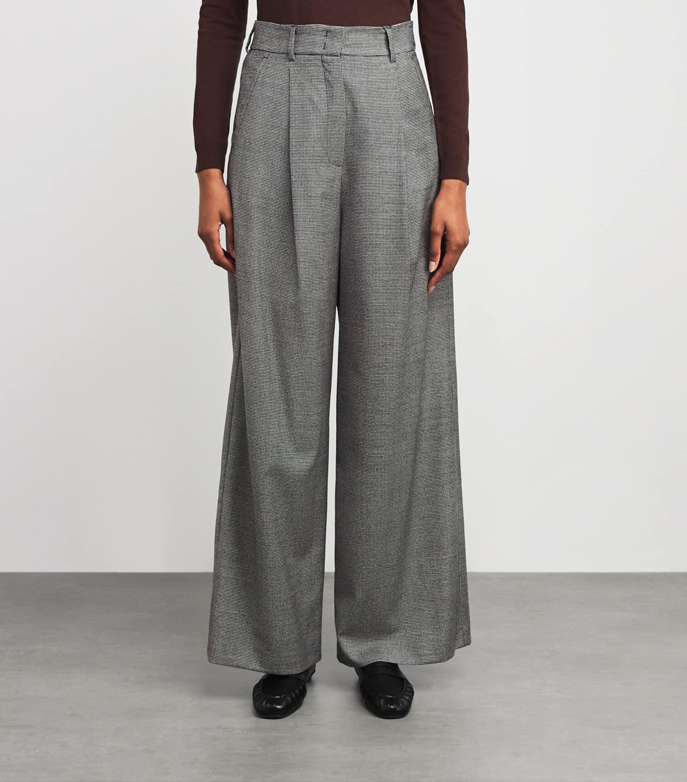 Virgin Wool Houndstooth Tailored Trousers BLACK Image 3