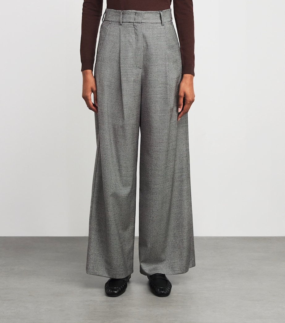 Virgin Wool Houndstooth Tailored Trousers BLACK Image 3