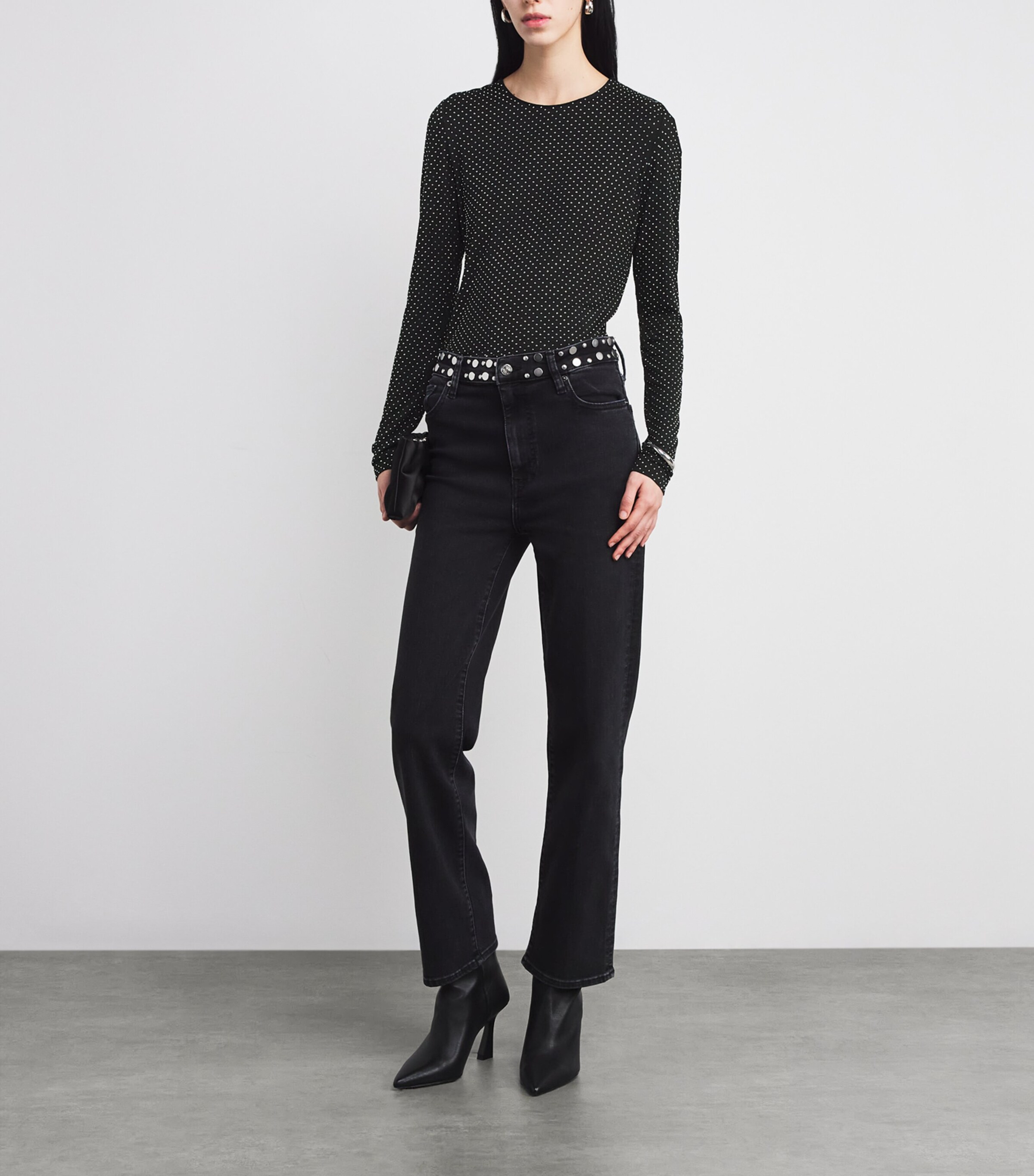 FRAME Womens Jersey Rhinestone-Embellished Top Black Image 2