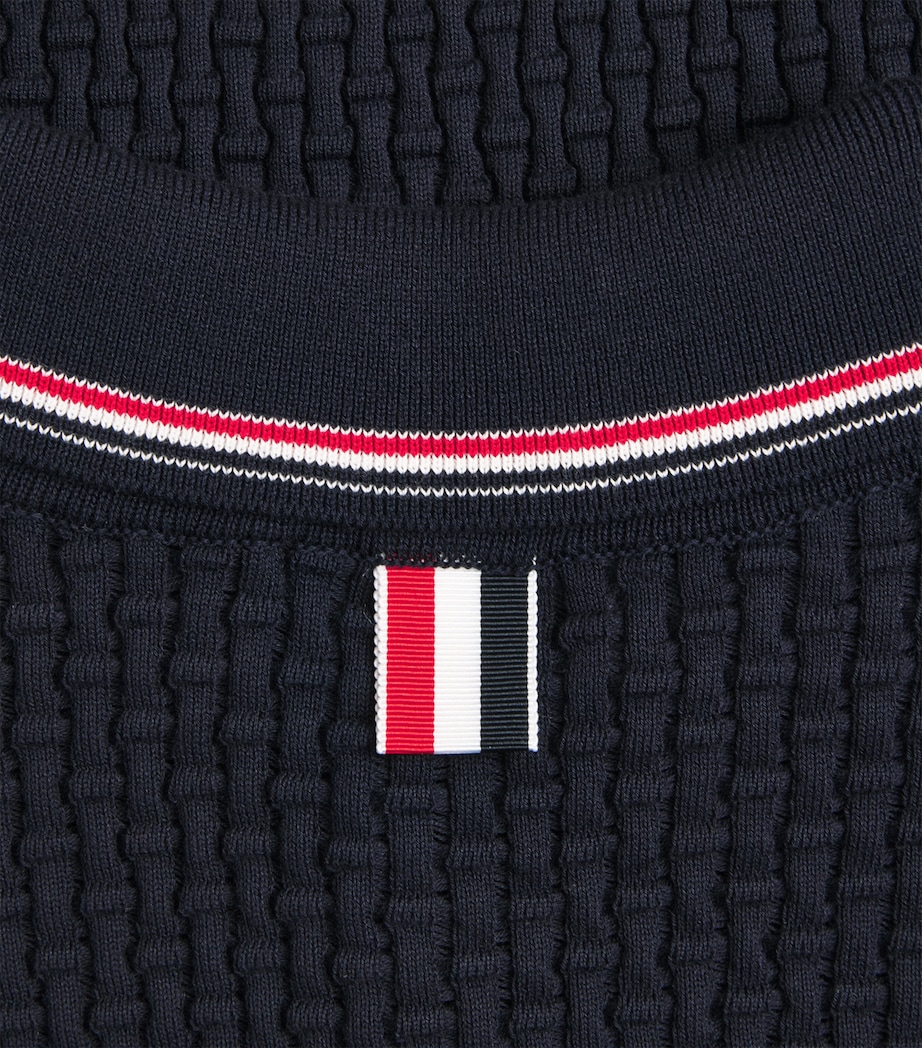 Thom Browne Mens Cotton Ripple-Stitch Polo Shirt Navy Image 6