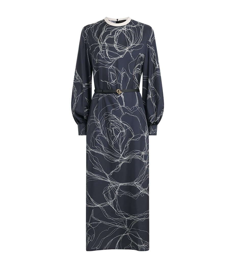 Fabiana Filippi Womens Silk Printed Midi Dress Blu Notte Image 1