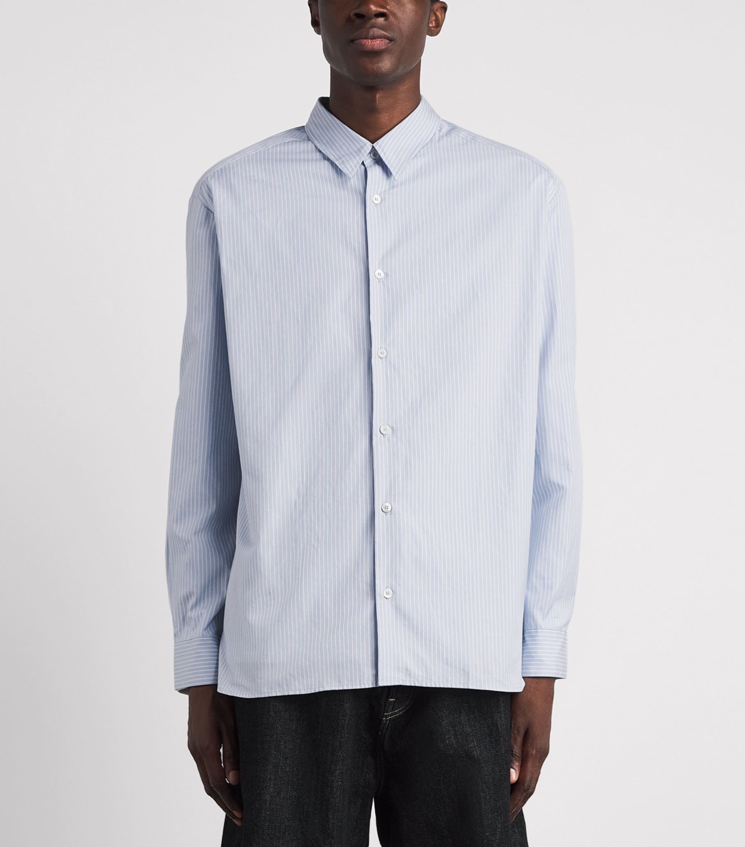 A.P.C. Mens Organic Cotton Stripe Shirt Iac Blue Grey Image 4