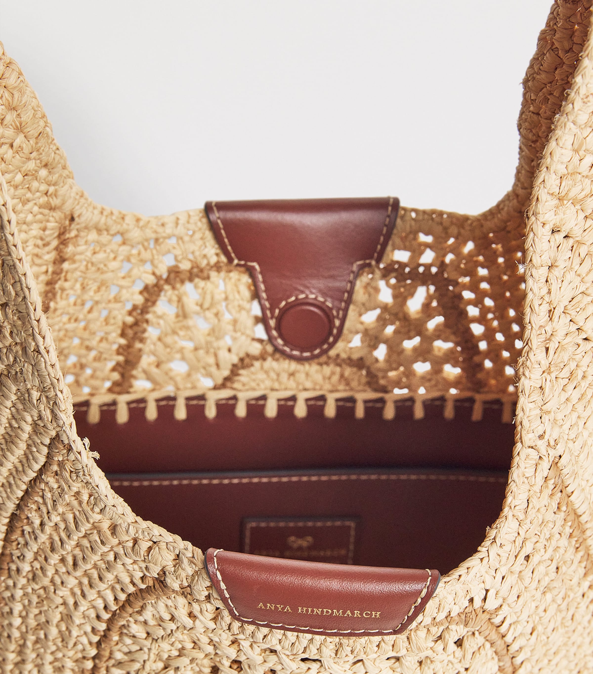 Anya Hindmarch Raffia Leather-Trim Bow Shoulder Bag Natural Raffia Image 6