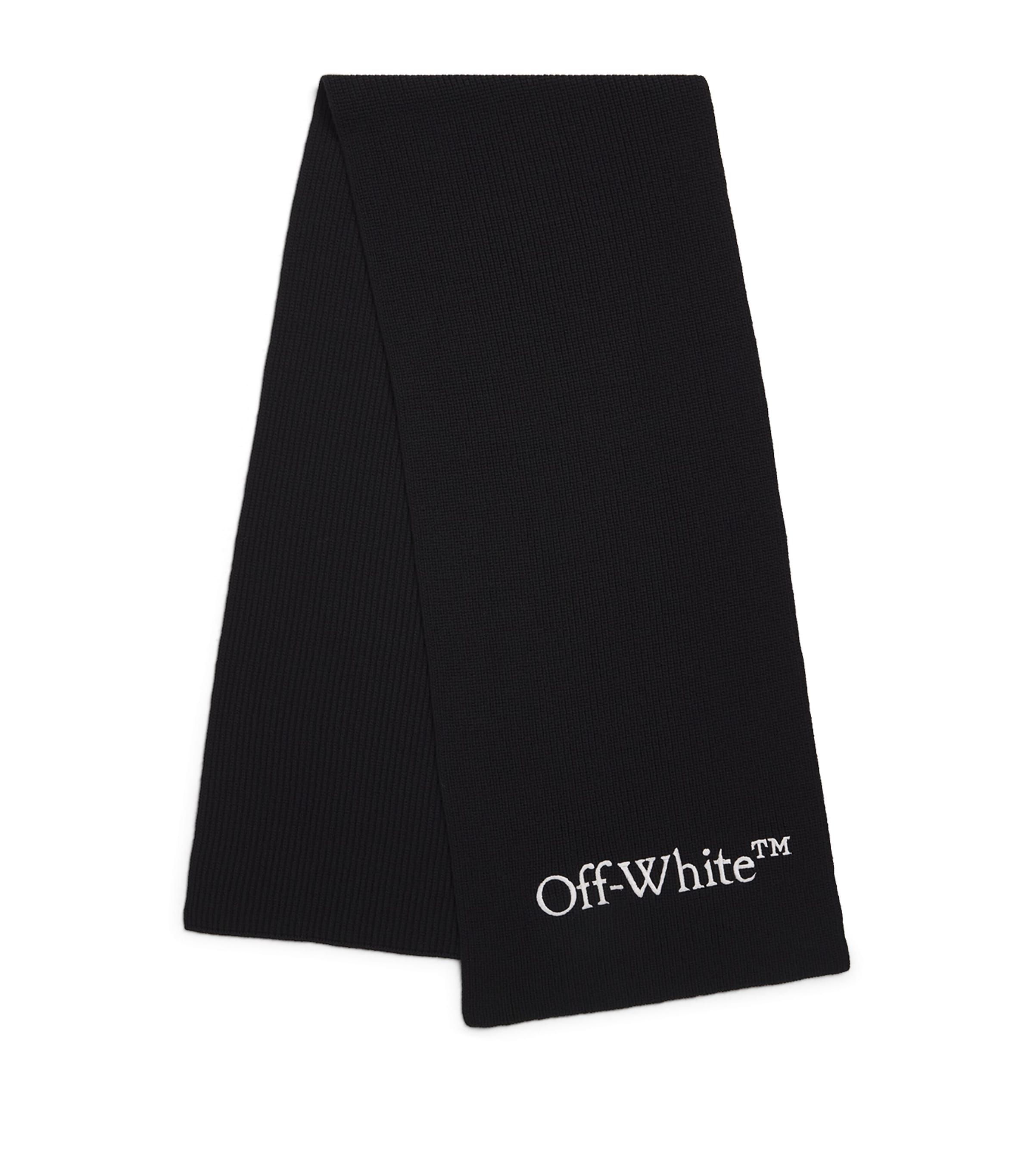 Off-white Wool Embroidered Logo Scarf In Black