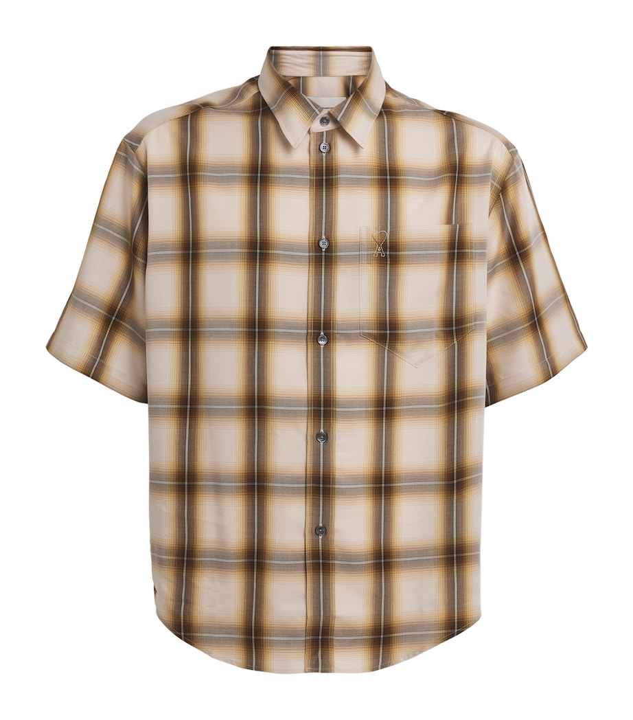 AMI Paris Mens Check Short-Sleeve Shirt Taup Beig/carml Image 1