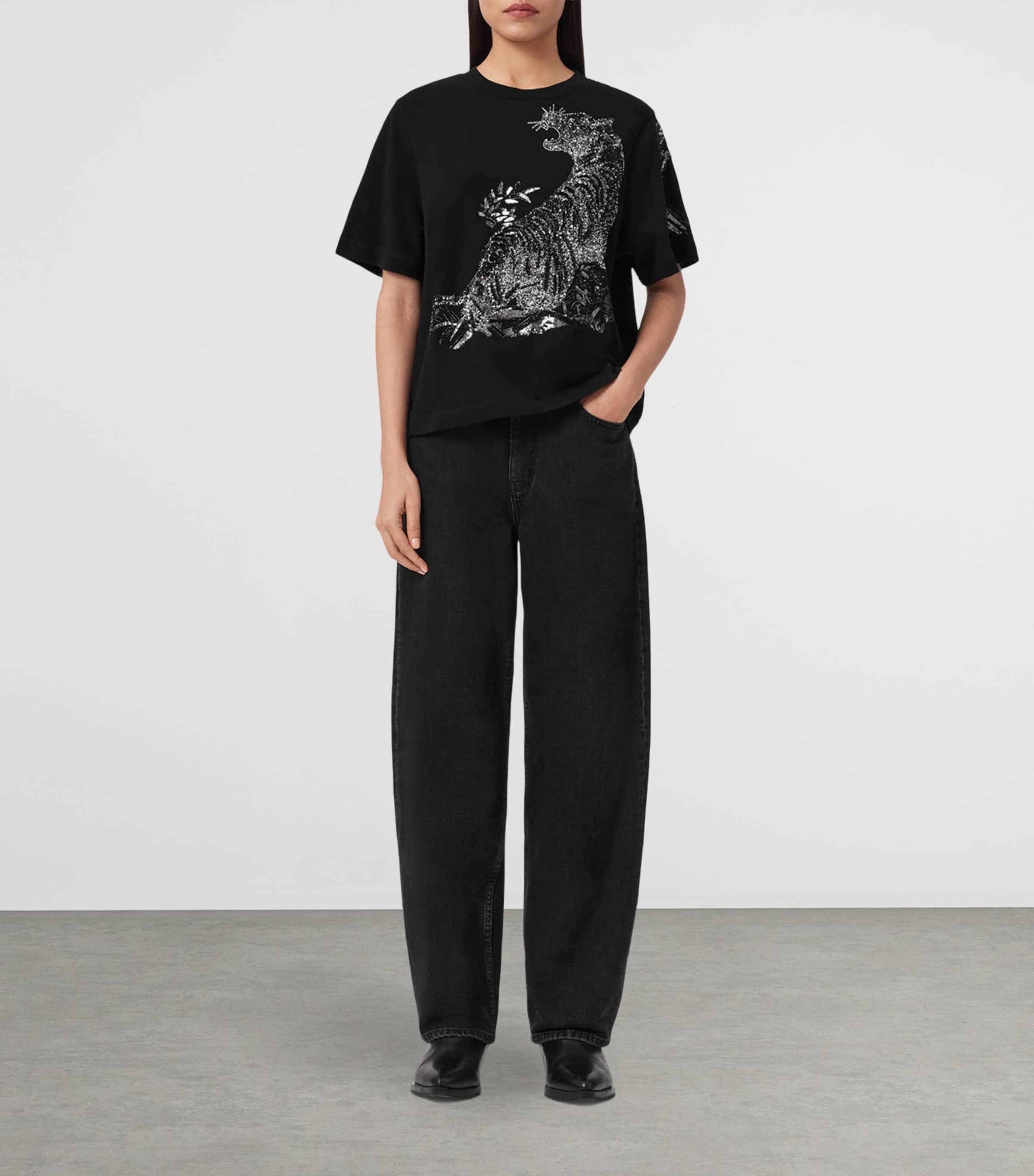 AllSaints Womens Organic Cotton Sequinned Lisa T-Shirt Black Image 2