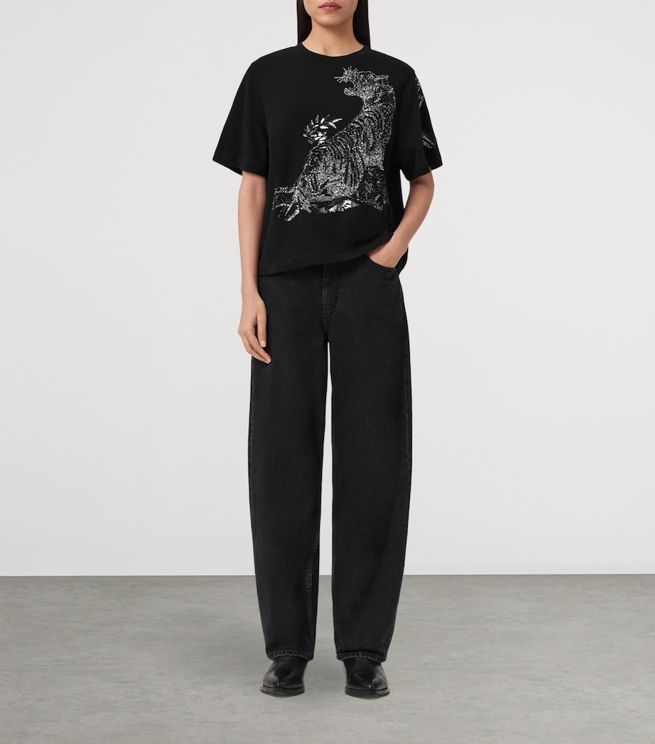 AllSaints Womens Organic Cotton Sequinned Lisa T-Shirt Black Image 2