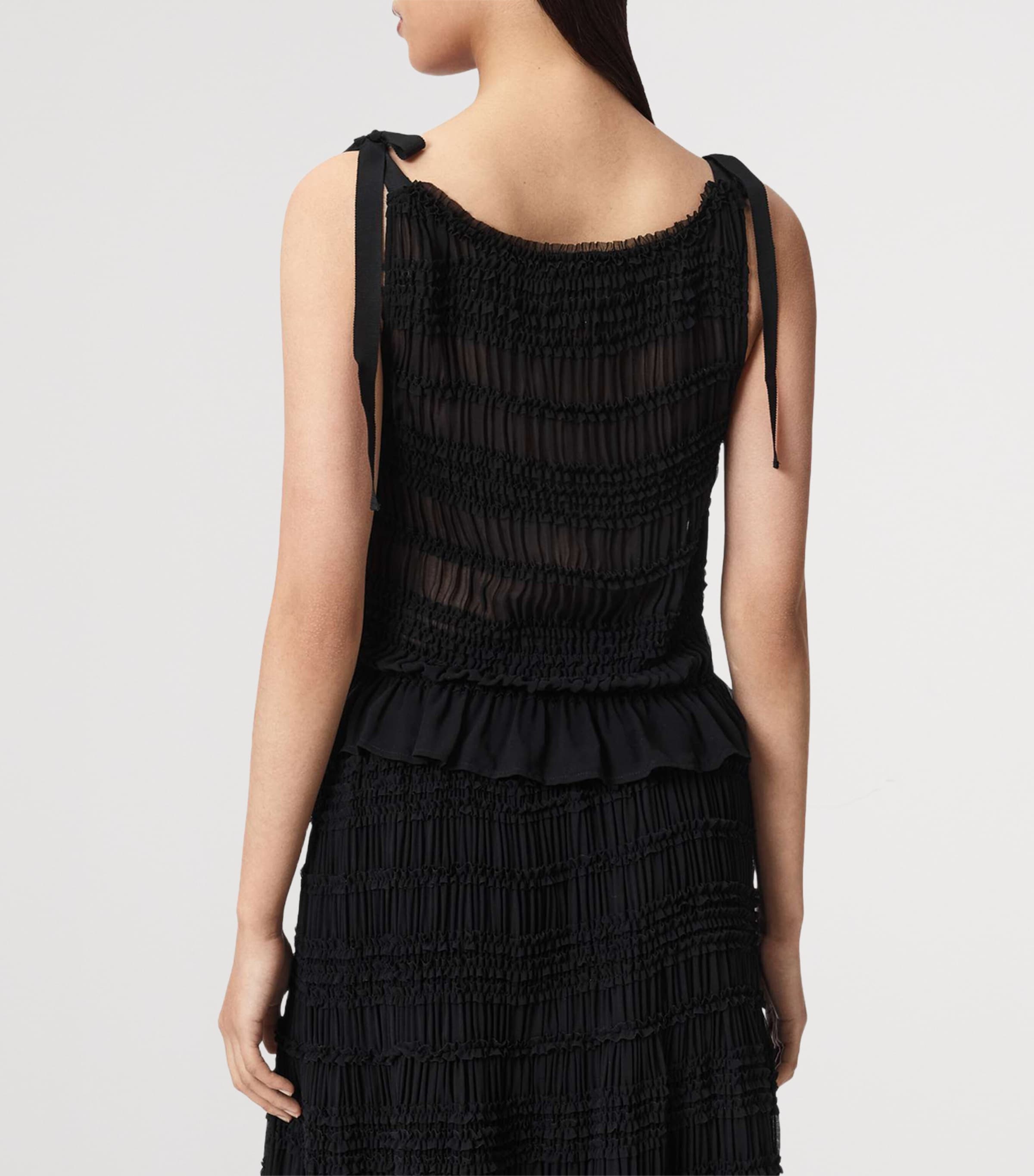 AllSaints Womens Shirred Lotus Top Black Image 4