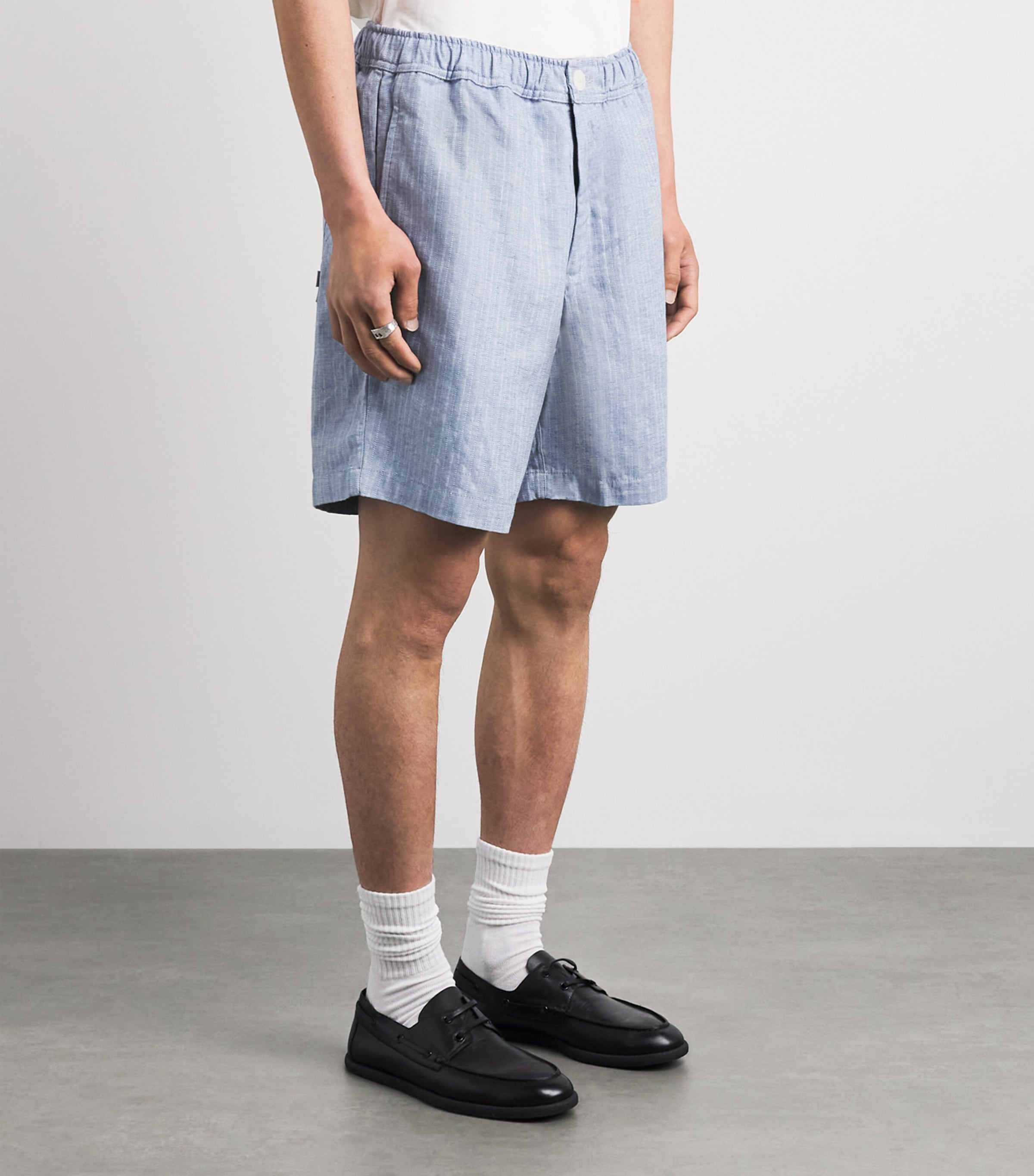 Wax London Mens Cotton-Linen Herringbone Kurt Shorts Light Blue Image 4