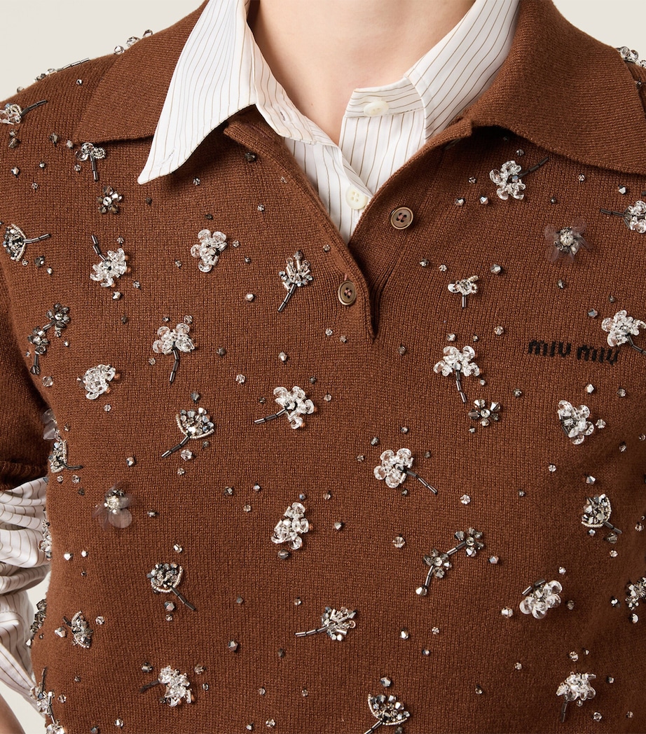 Miu Miu Womens Cashmere Embellished Polo Sweater Image 6