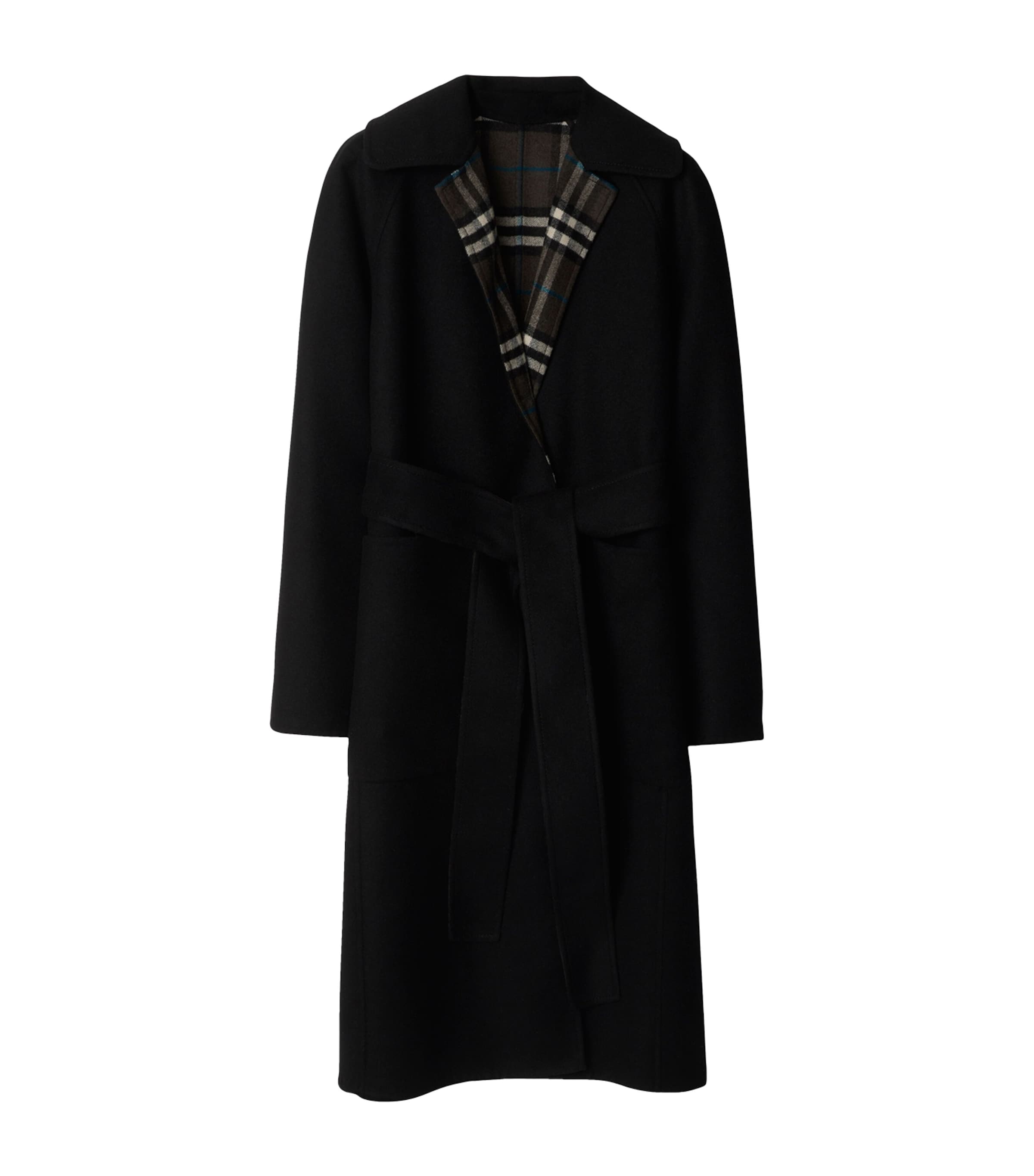 Burberry Belted Reversible Wool Coat In Black