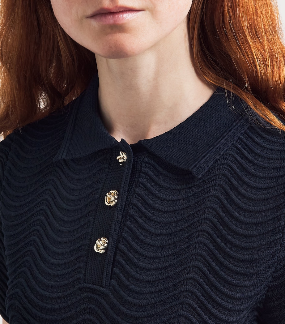 Sandro Paris Womens Knitted Polo Crop Top Navy Blue Image 3