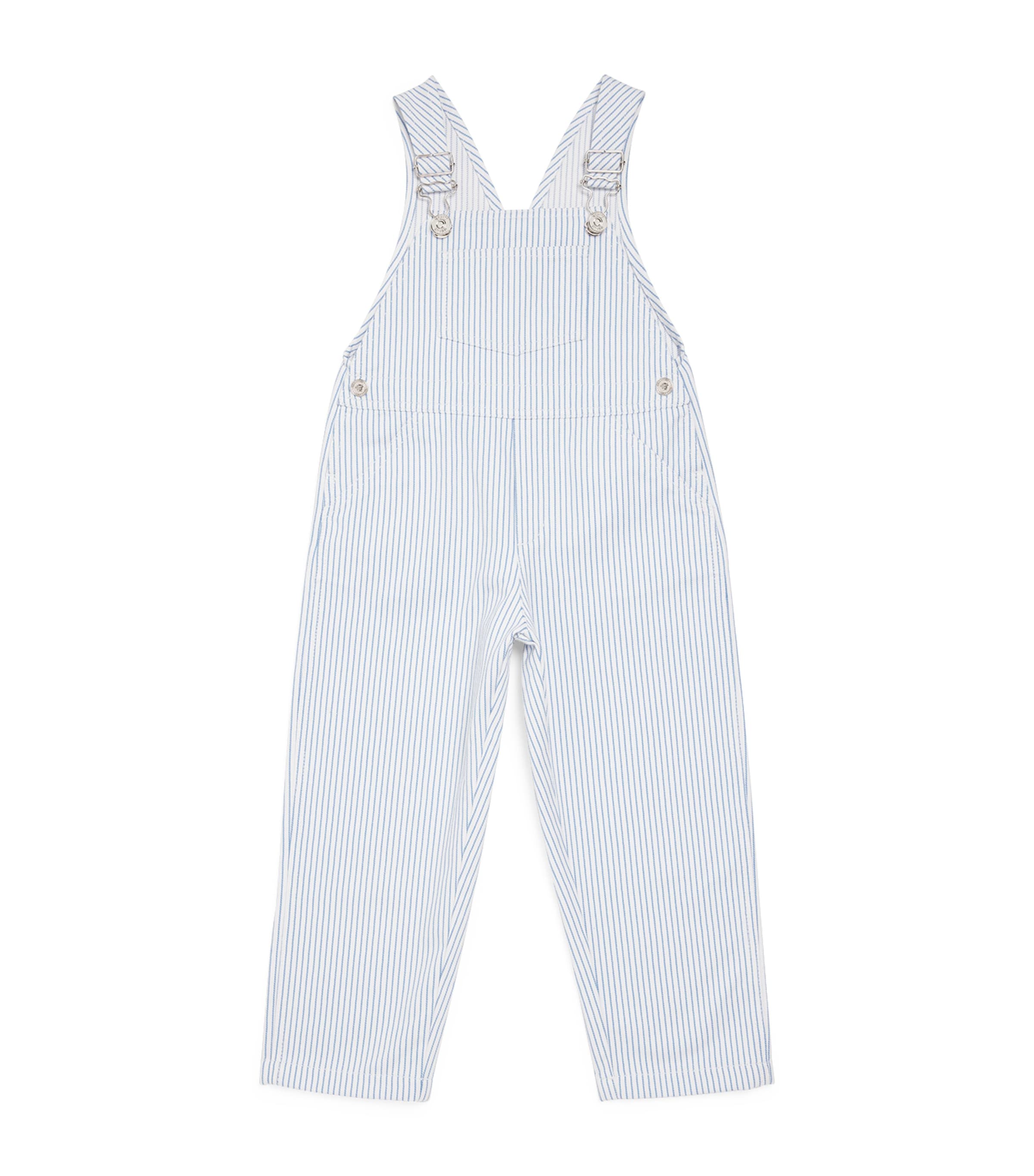 Versace Kids' Denim Striped Dungarees In White