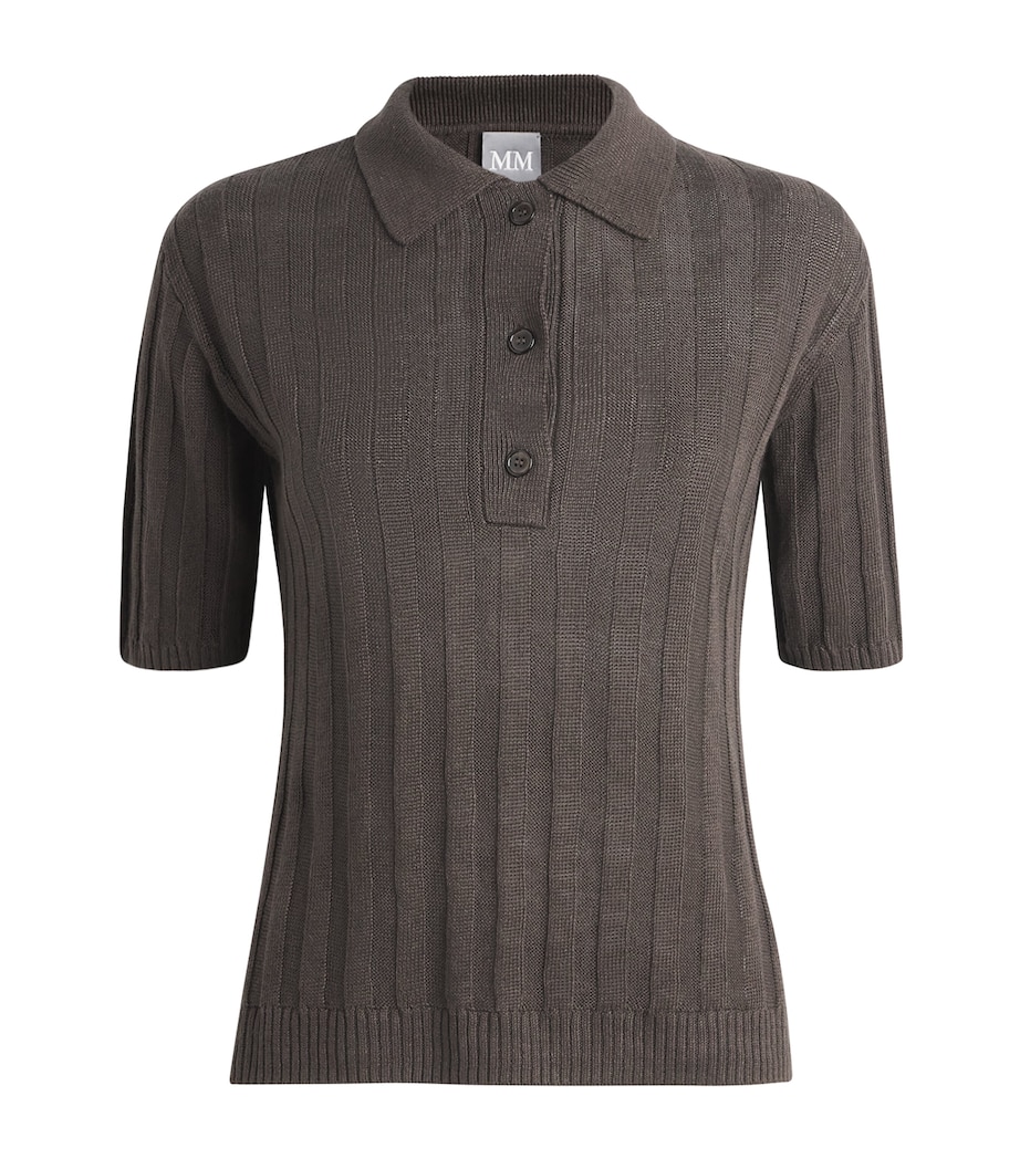 MM Womens Linen Ribbed Polo Sweater Dark Bown Image 1