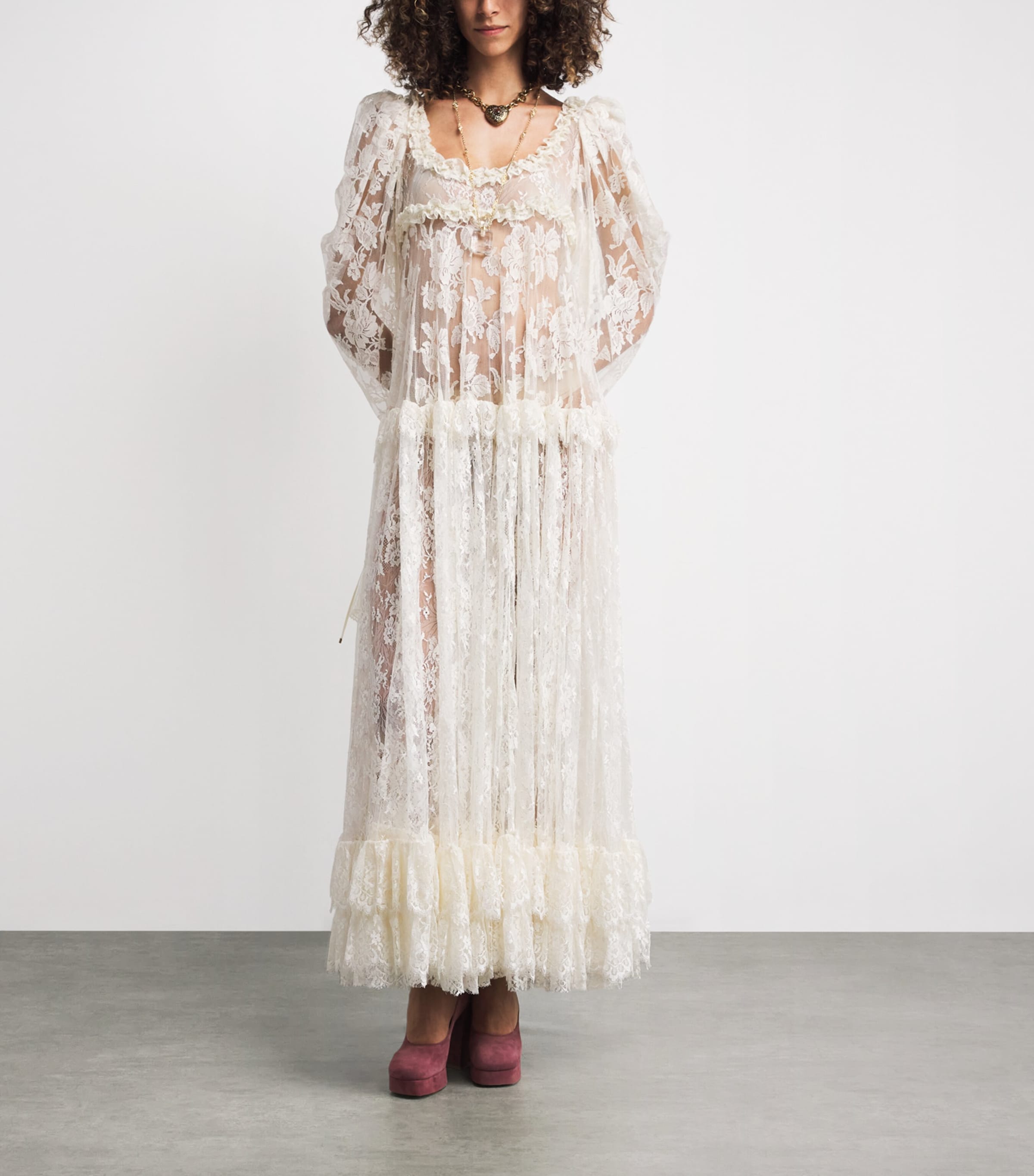Lace Long-Sleeve Maxi Dress PRISTINE WHITE Image 2