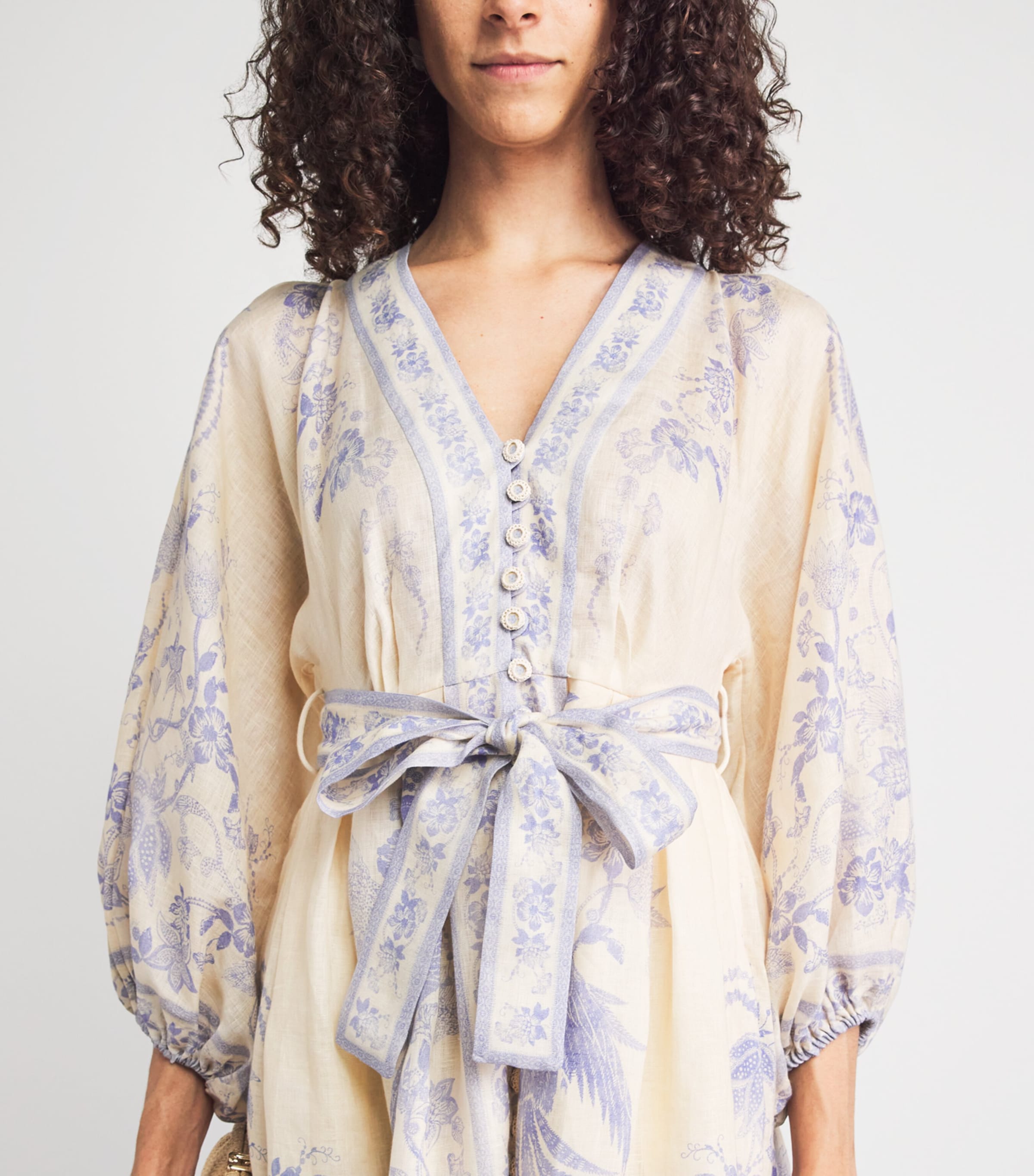 Zimmermann Womens Linen Indra Plunge Mini Dress Cream Lilac Floral Image 3