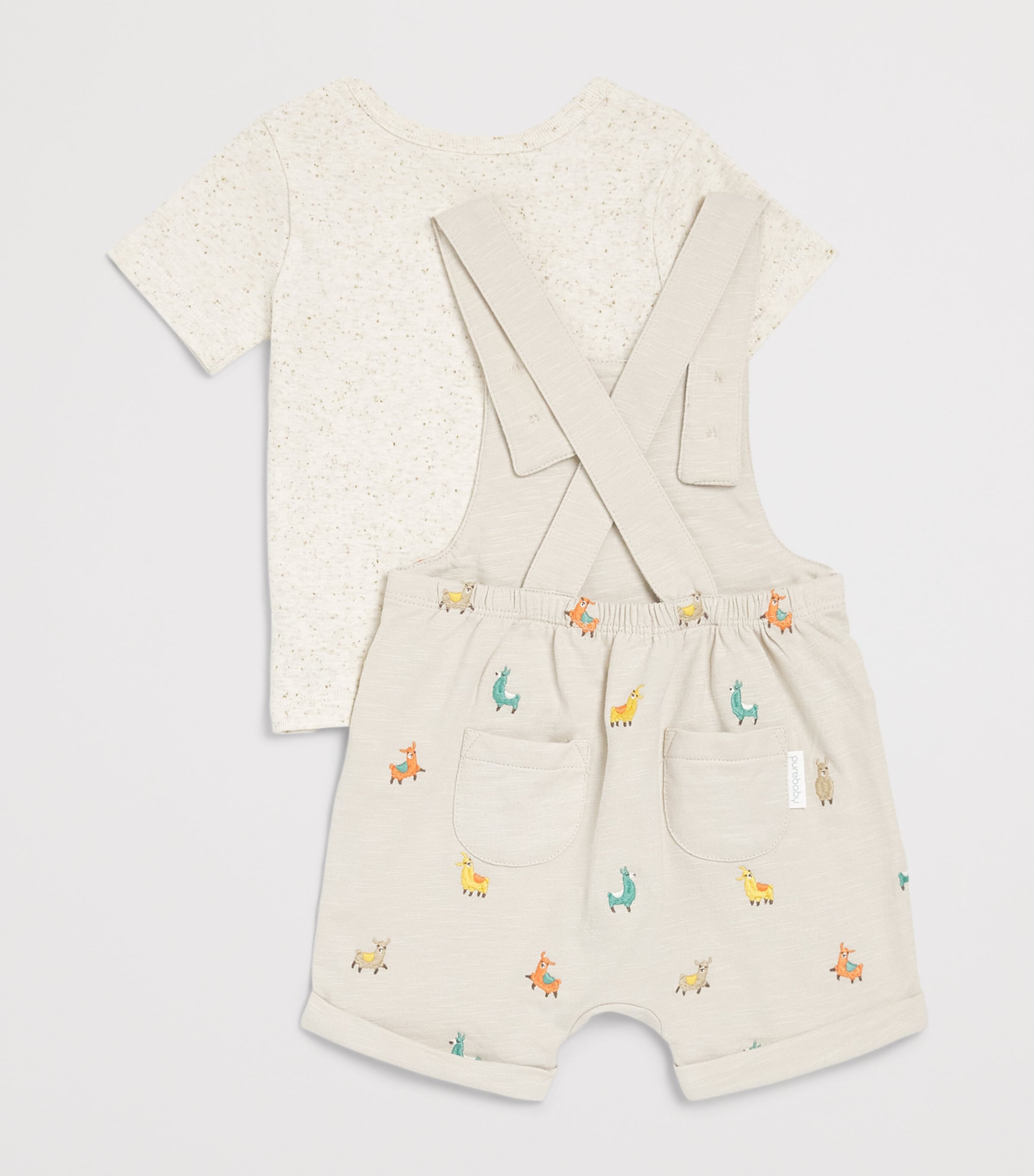Purebaby Organic Cotton Llama Dungarees and T-Shirt Set (0-12 Months) Llabr Image 2