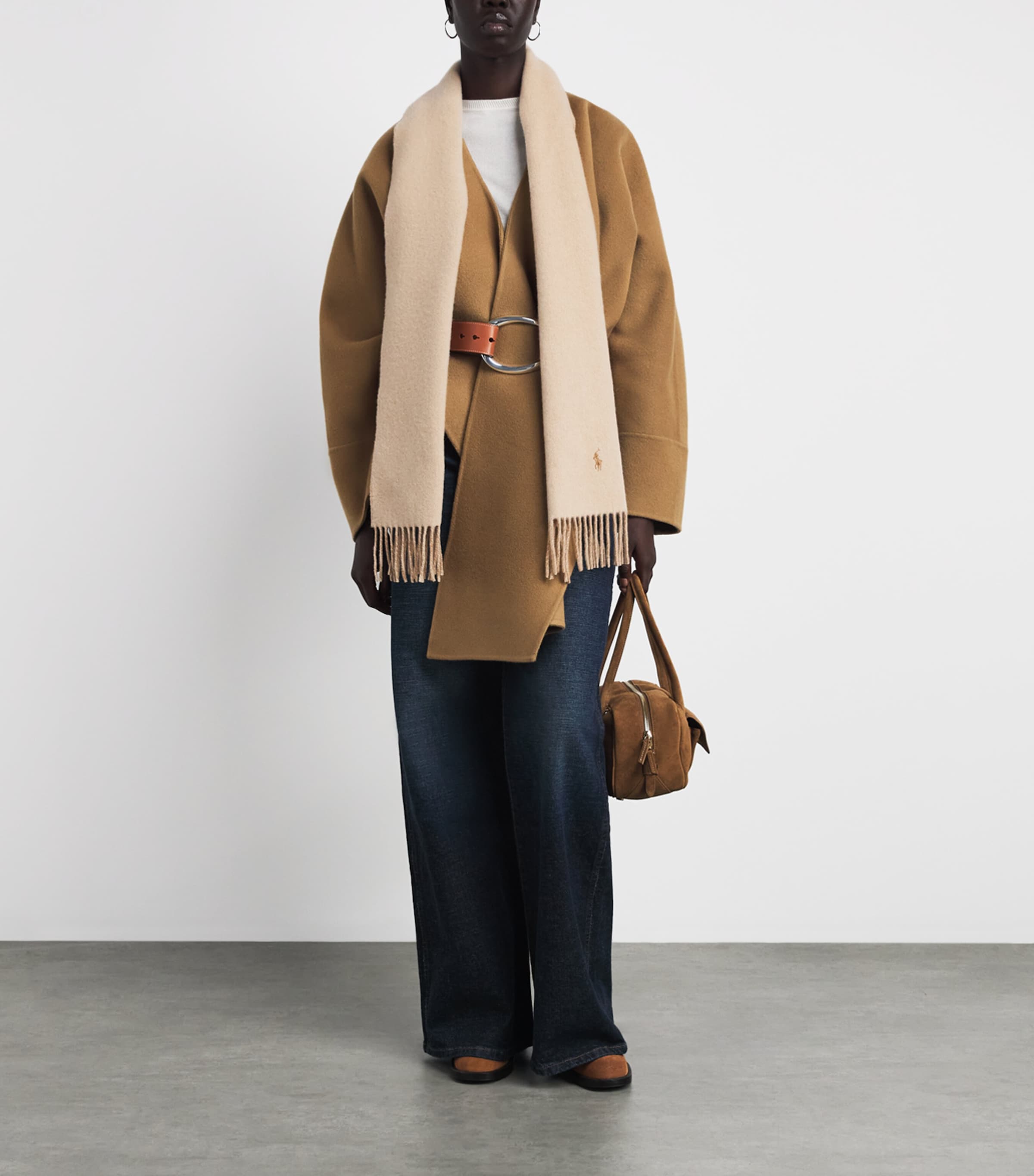 Polo Ralph Lauren Wool Polo Pony Scarf Camel Tonal Image 3