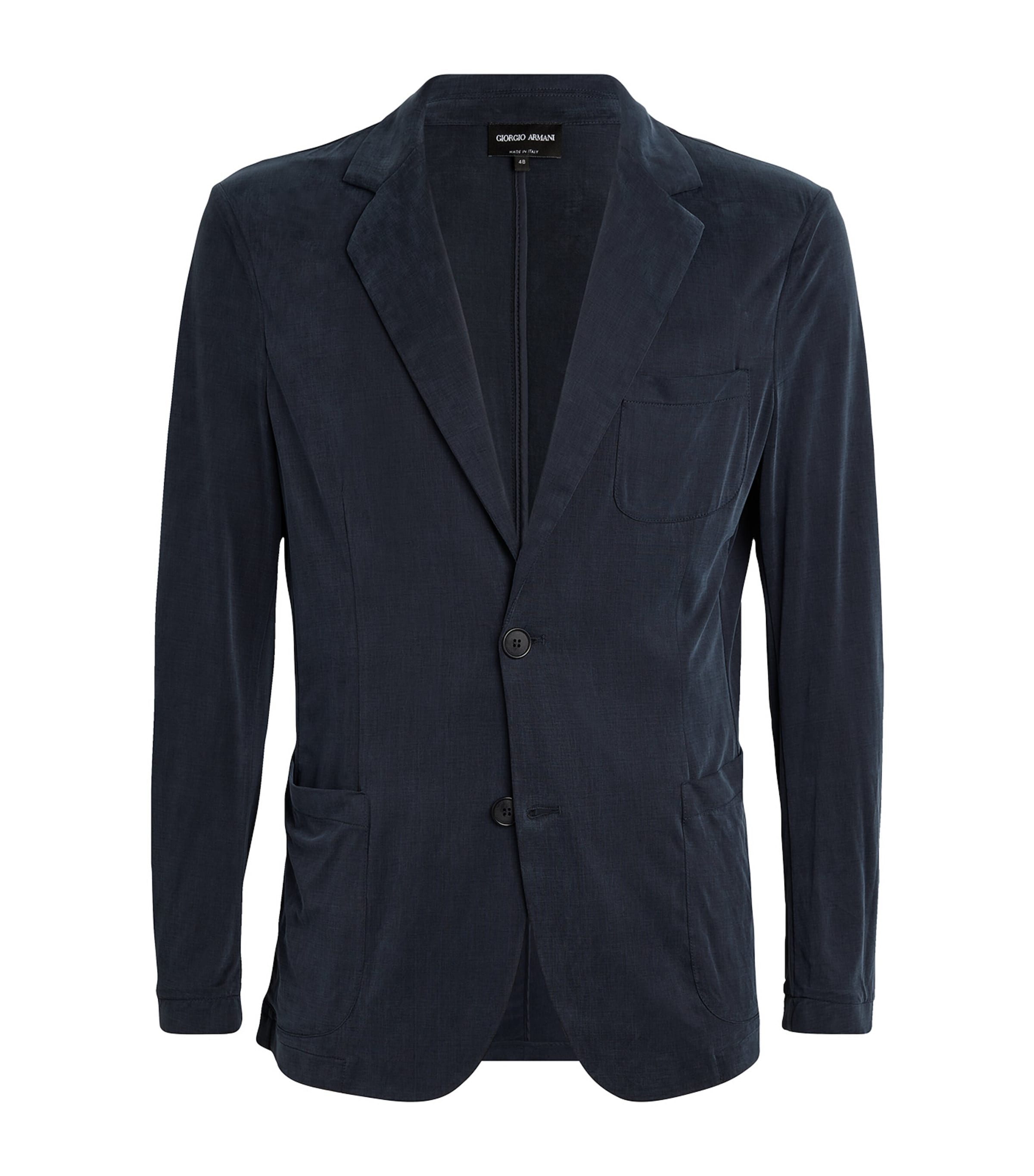 Shop Giorgio Armani Cotton Single-breasted Blazer In Blue