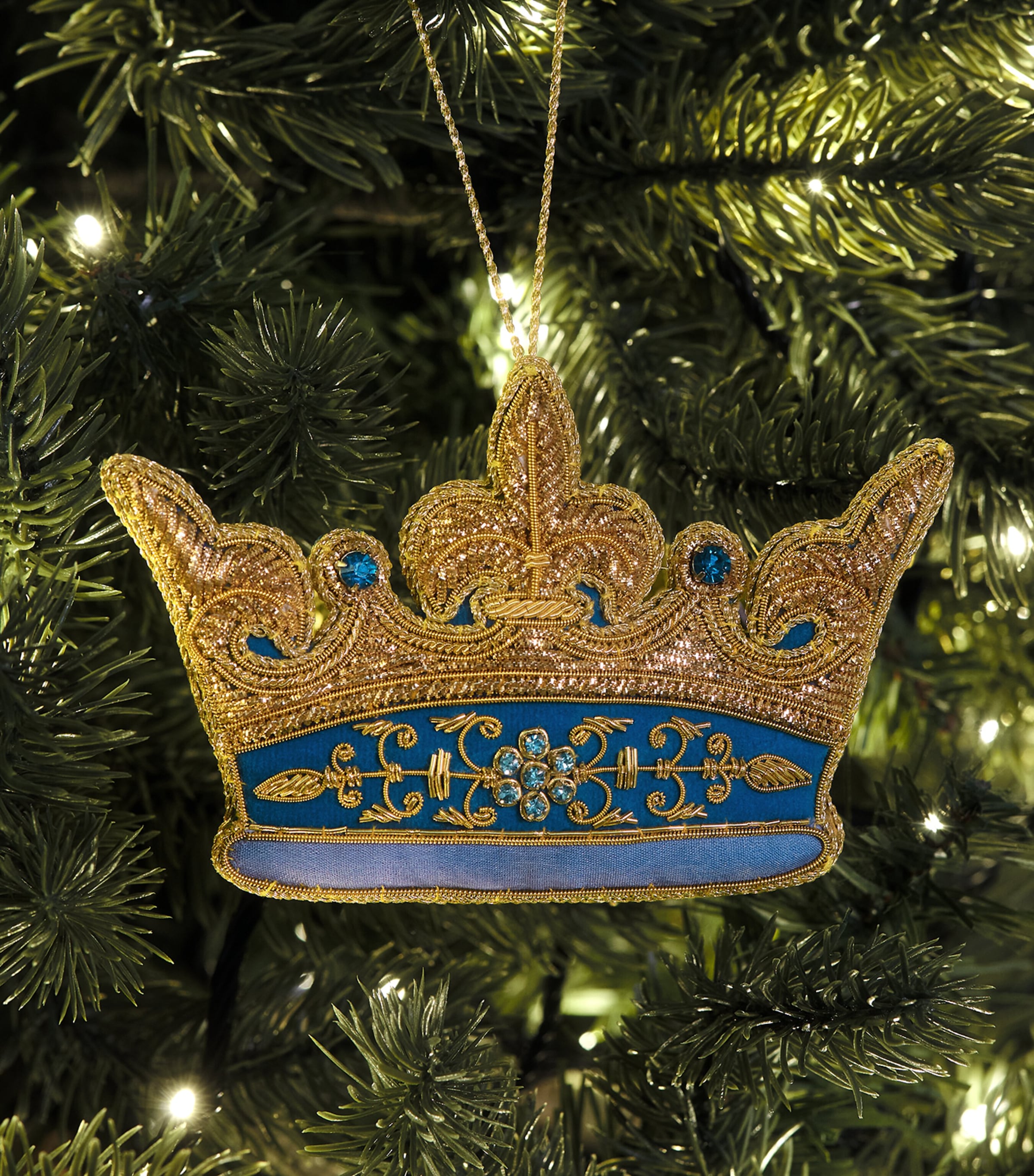 Tinker Tailor Beaded Coronet Crown Tree Decoration Royal Blue & Gold Image 3