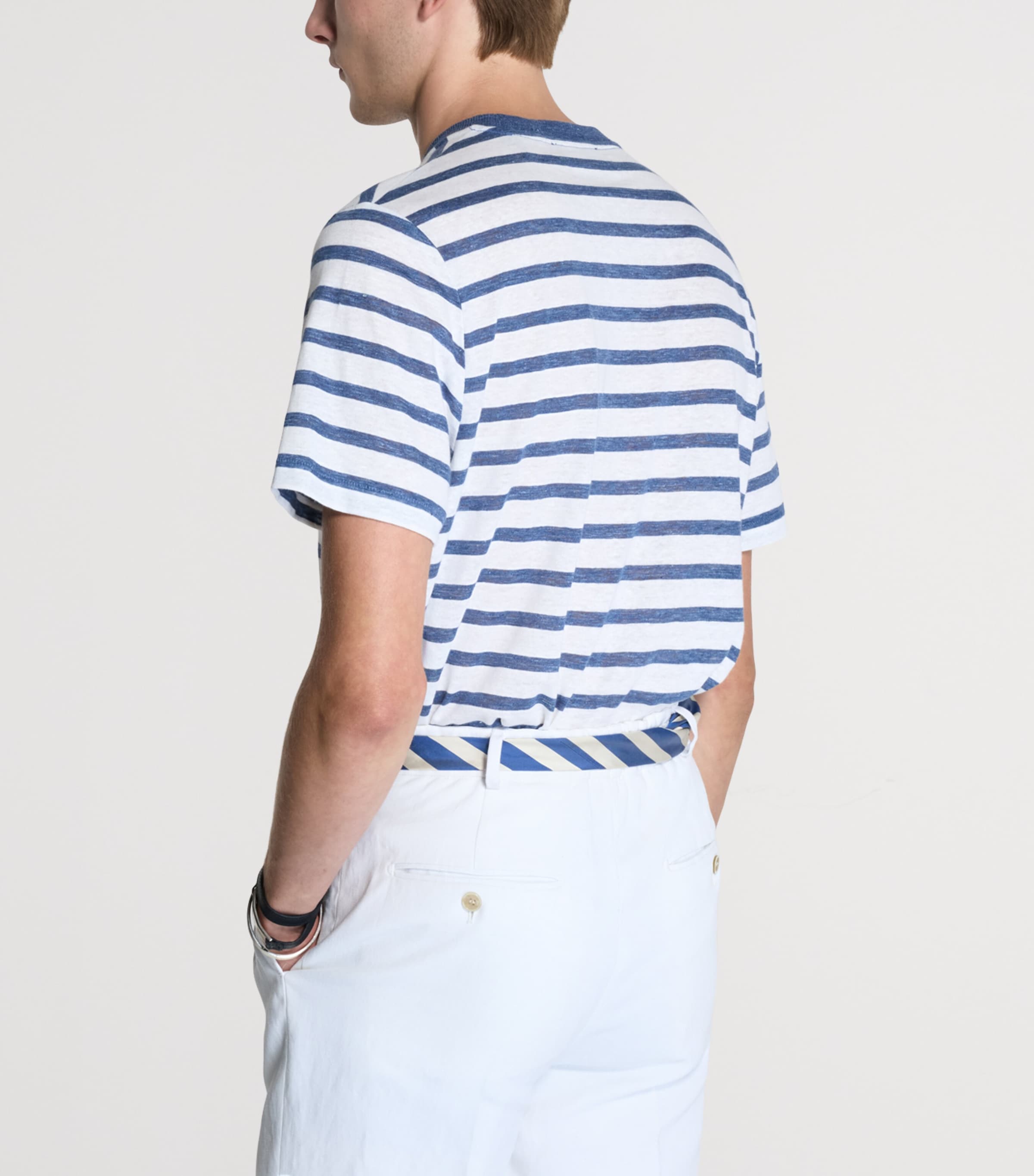 Dunhill Mens Linen-Cotton Stripe T-Shirt Image 3