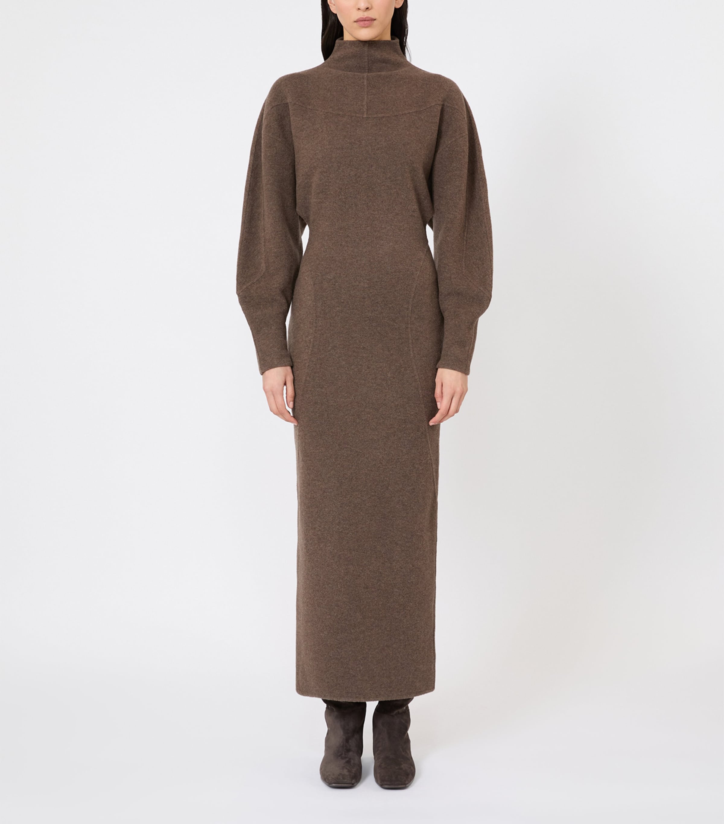 Max Mara Womens Wool-Blend High-Neck Maxi Dress Mud Image 2