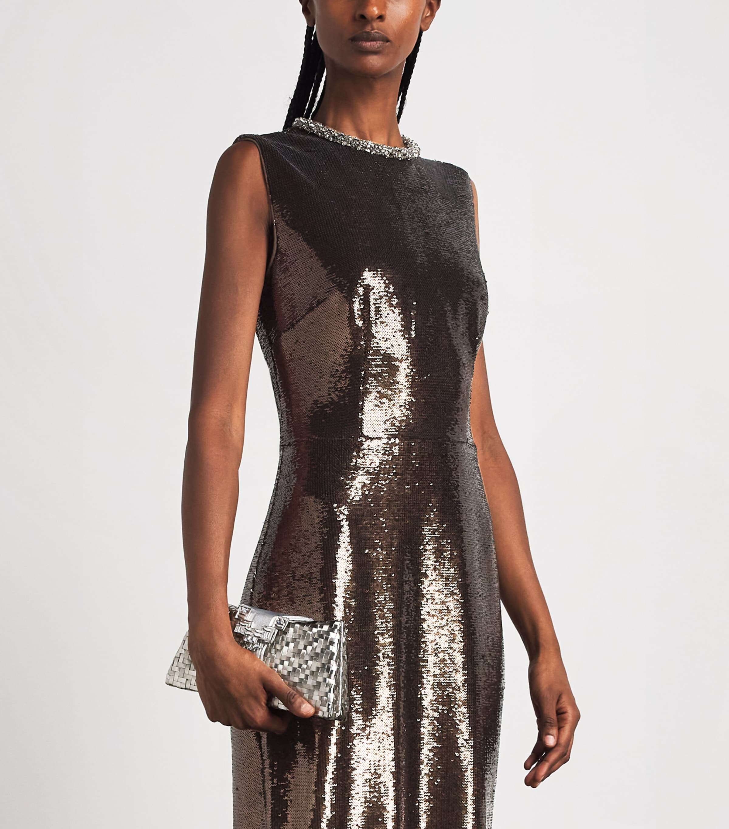 Roland Mouret Womens Sequin Embellished-Neck Gown Dark Olive Image 5