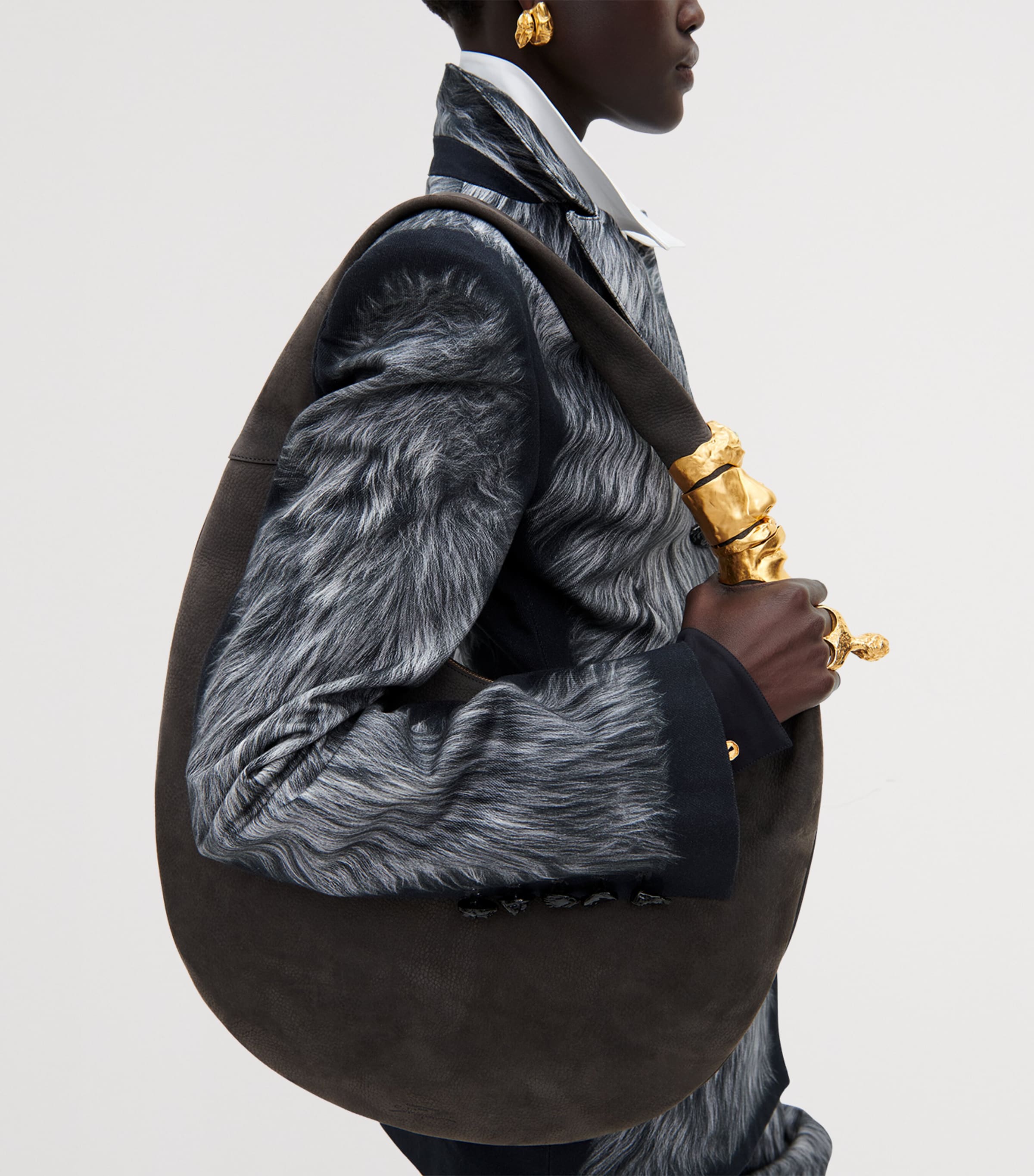 Schiaparelli Large Calfskin Soufflé Shoulder Bag Dark Grey Image 5