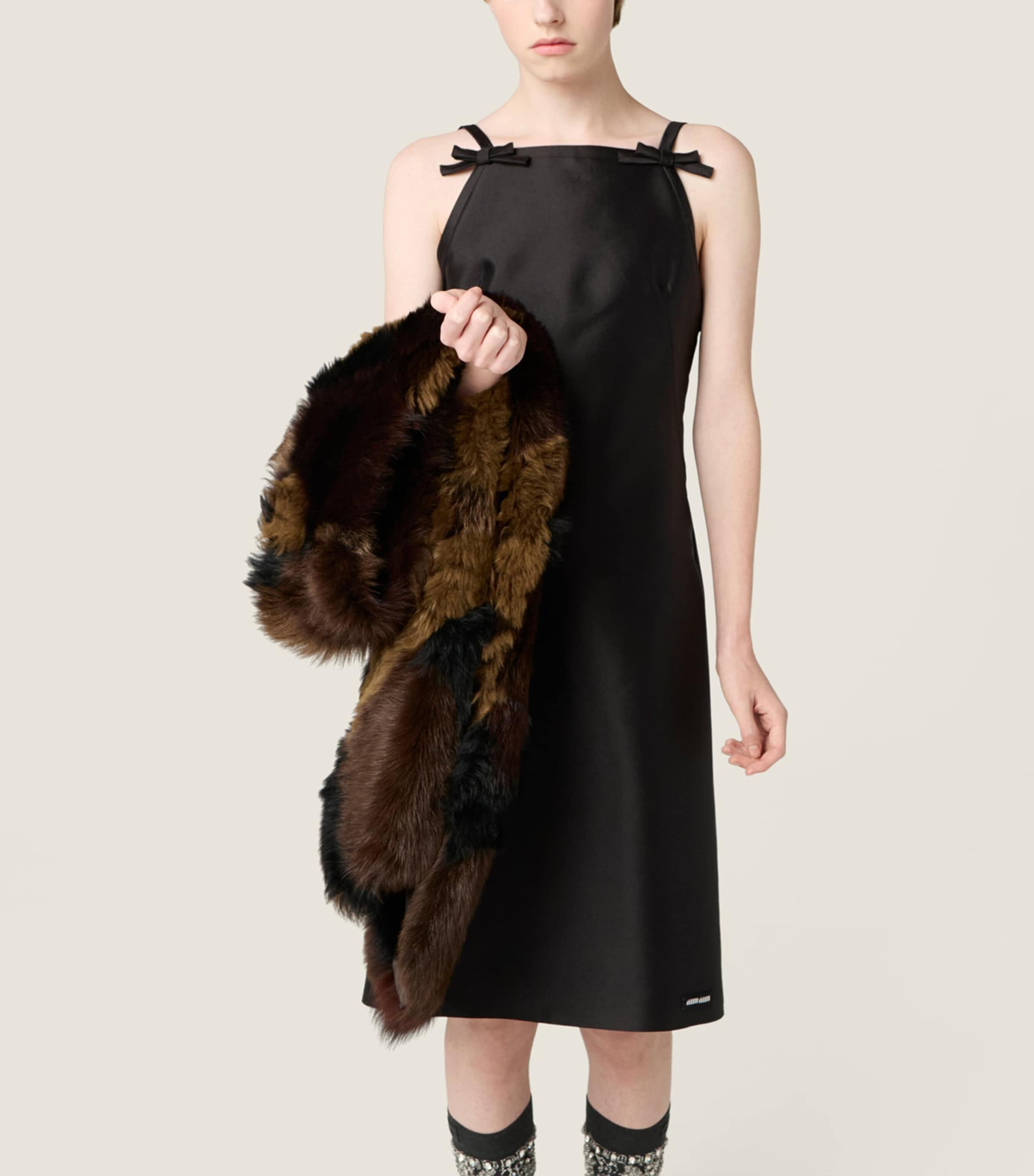Miu Miu Womens Silk-Wool Bow Mini Dress Image 3