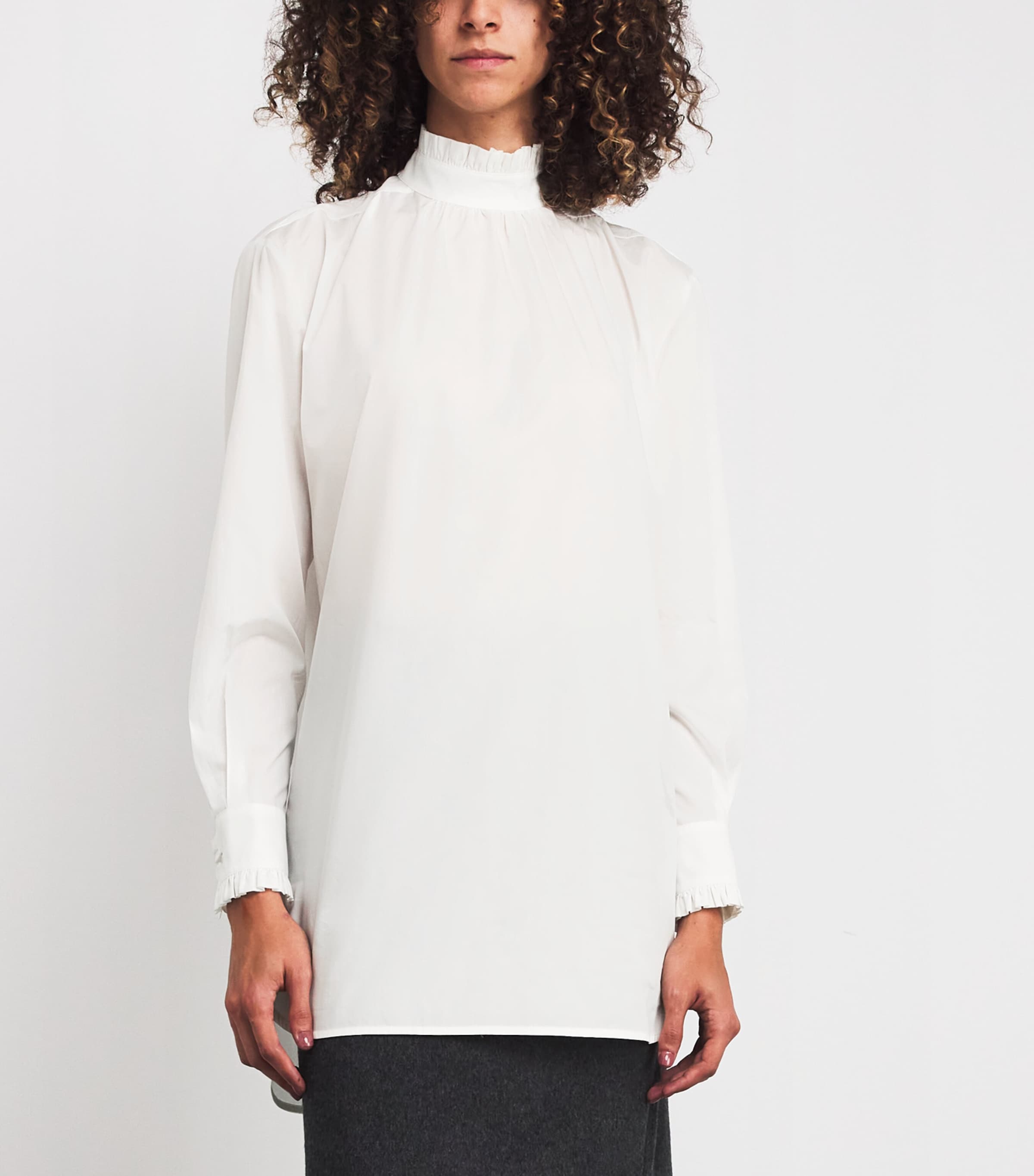 Cotton Ruffle-Neck Shirt SILK Image 3