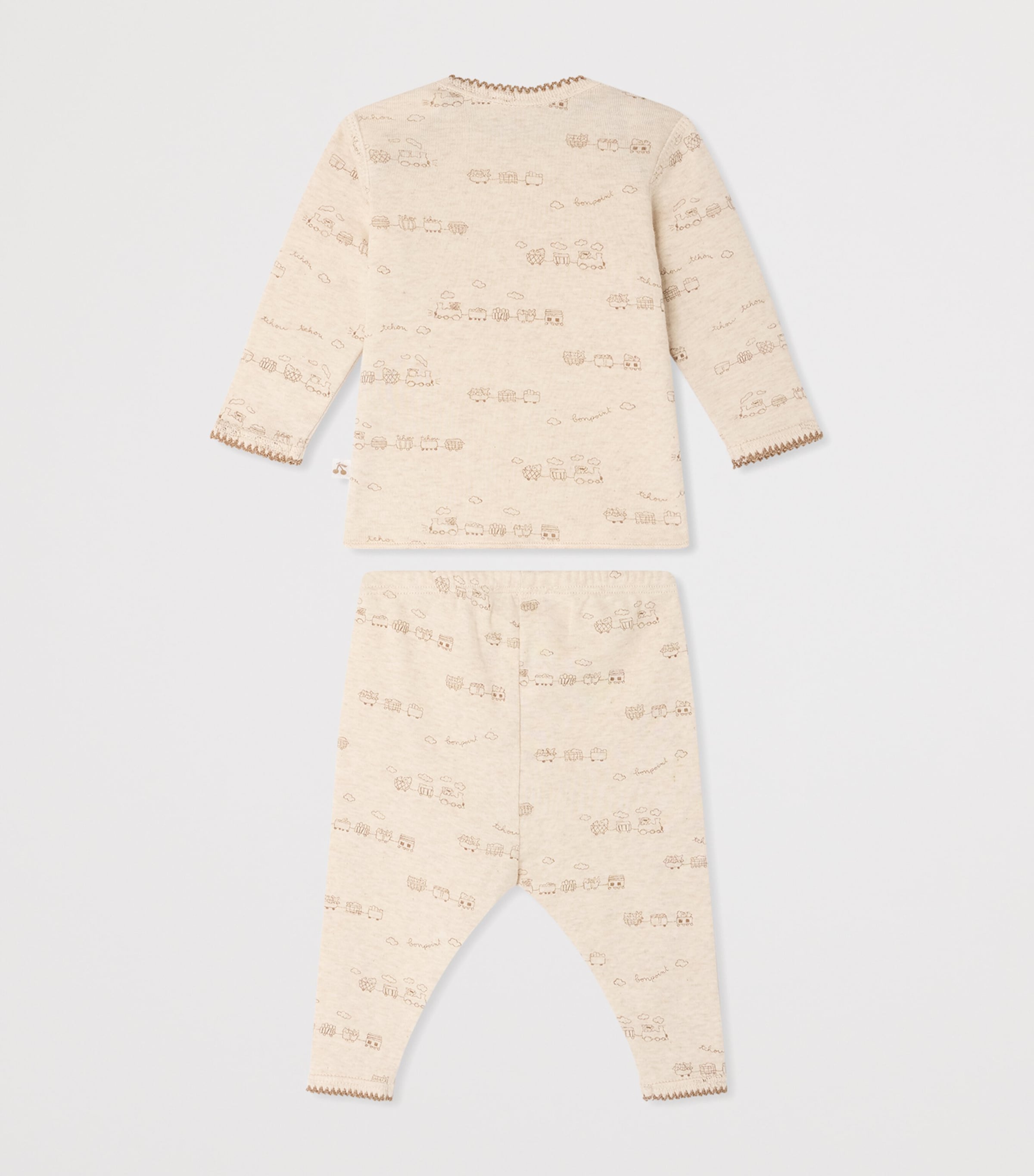Bonpoint Cotton Train Print Pyjama Set (1-18 Months) Upb Beige Image 2