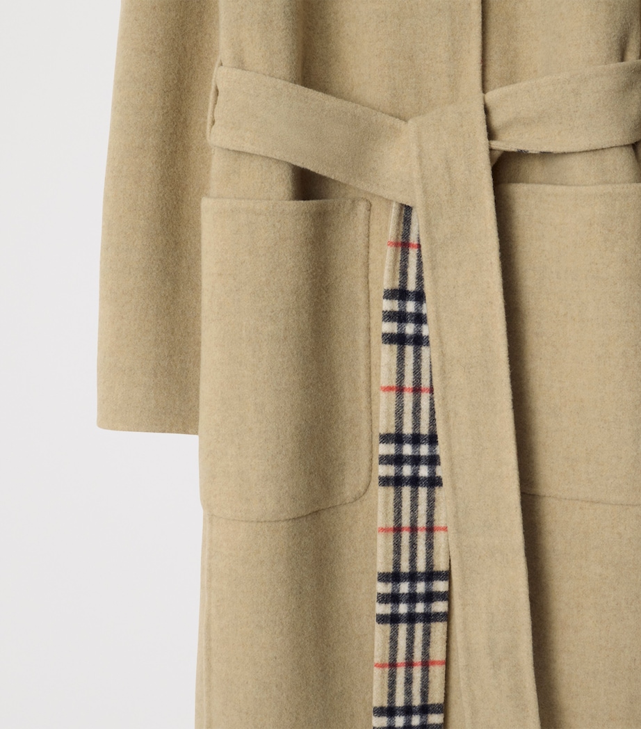 Wool Reversible Hooded Wrap Coat SAND IP CHECK Image 7