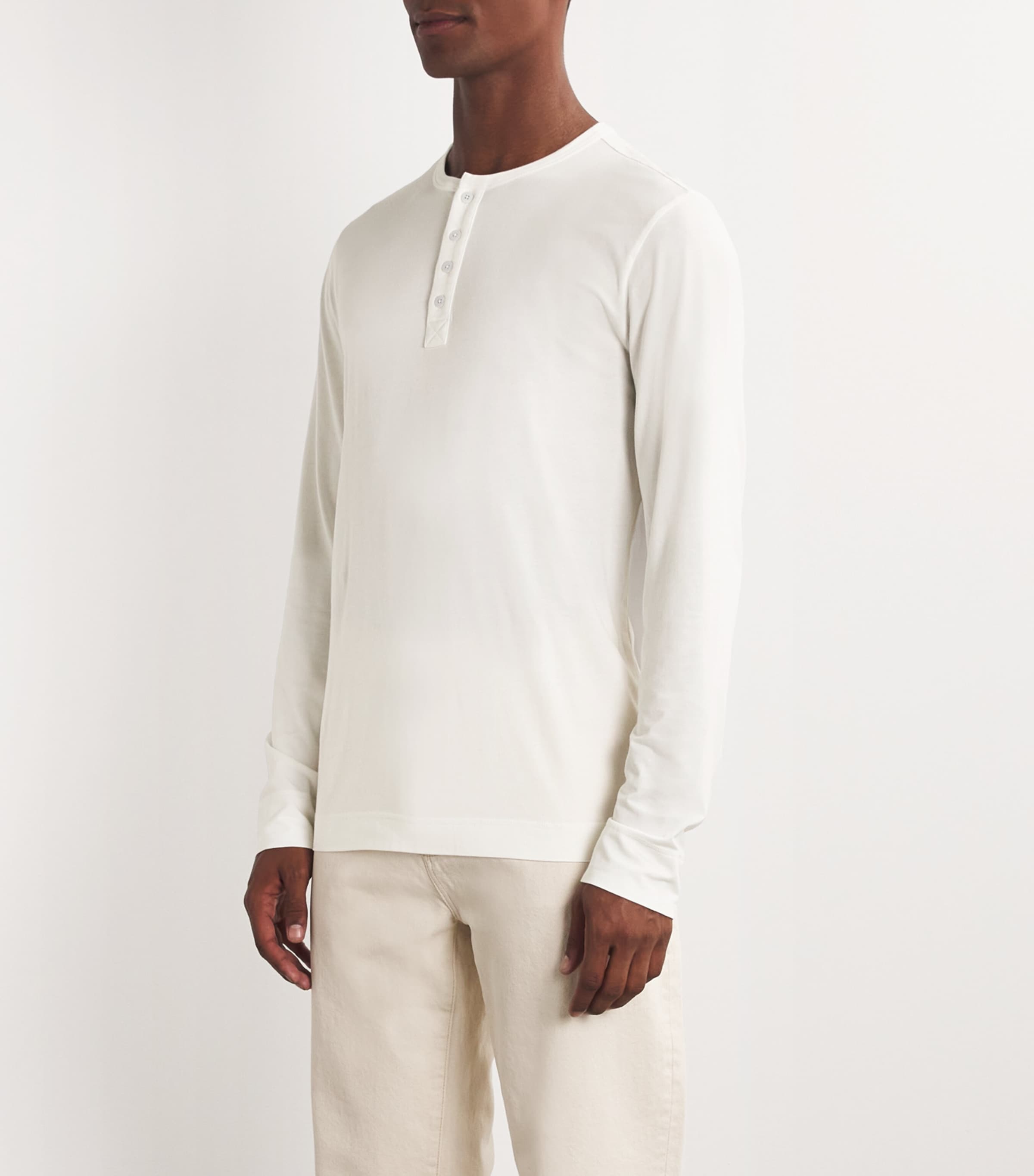 Long-Sleeved Henley Top WHITE Image 3