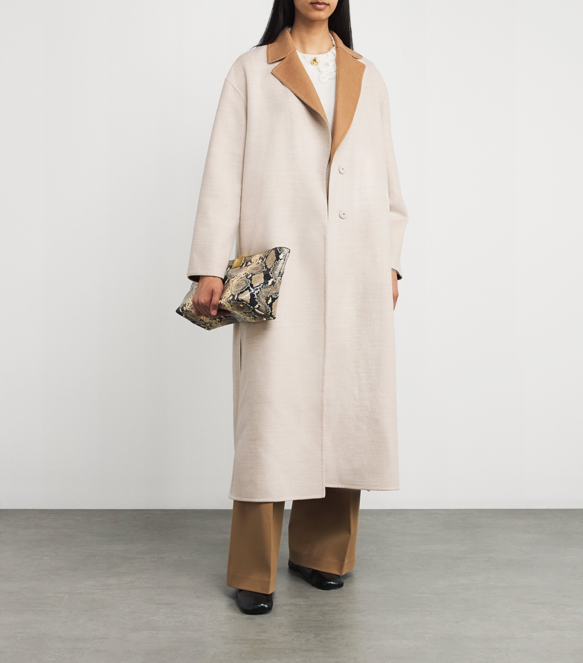 Fabiana Filippi Womens Merino Wool Collared Coat Corda/vimini Image 2