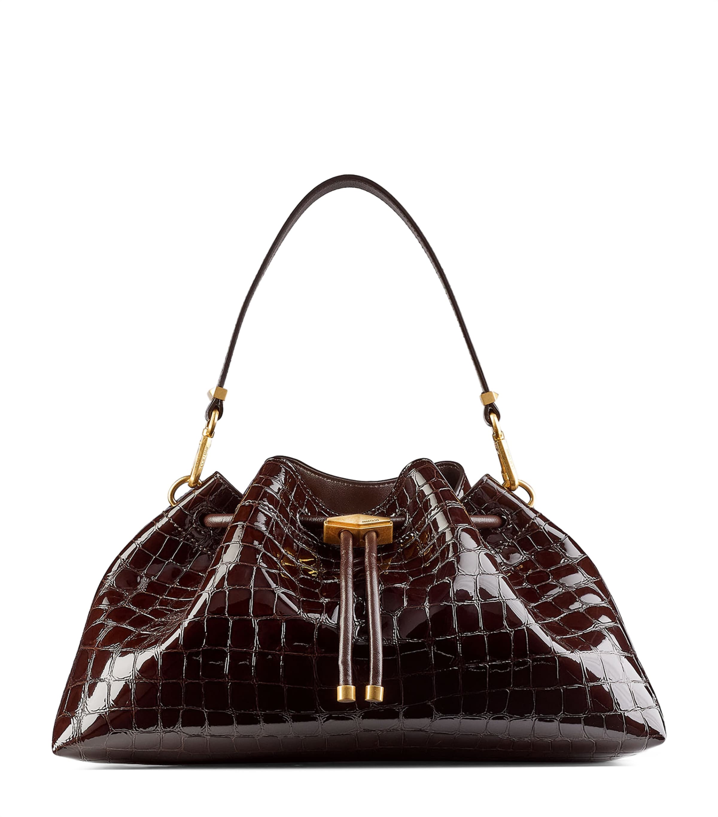 Jimmy Choo Medium Cinch Leather Shoulder Bag In Brown