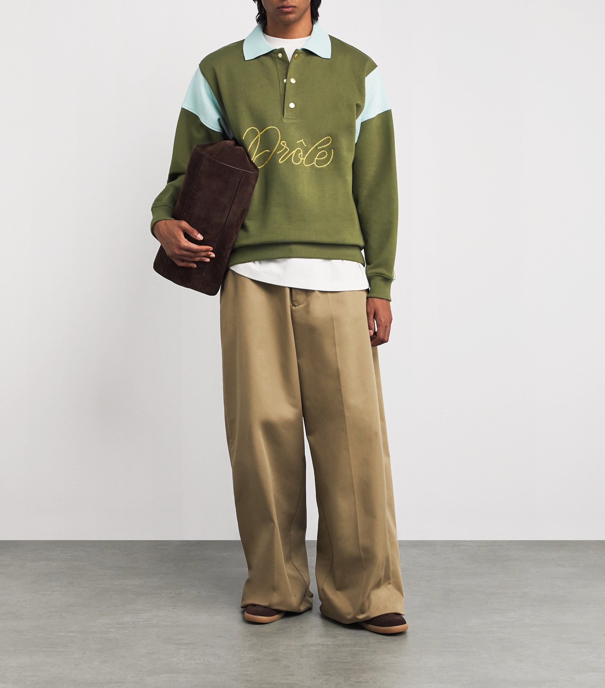 Drôle De Monsieur Mens Logo Rugby Sweatshirt Light Kaki Image 2