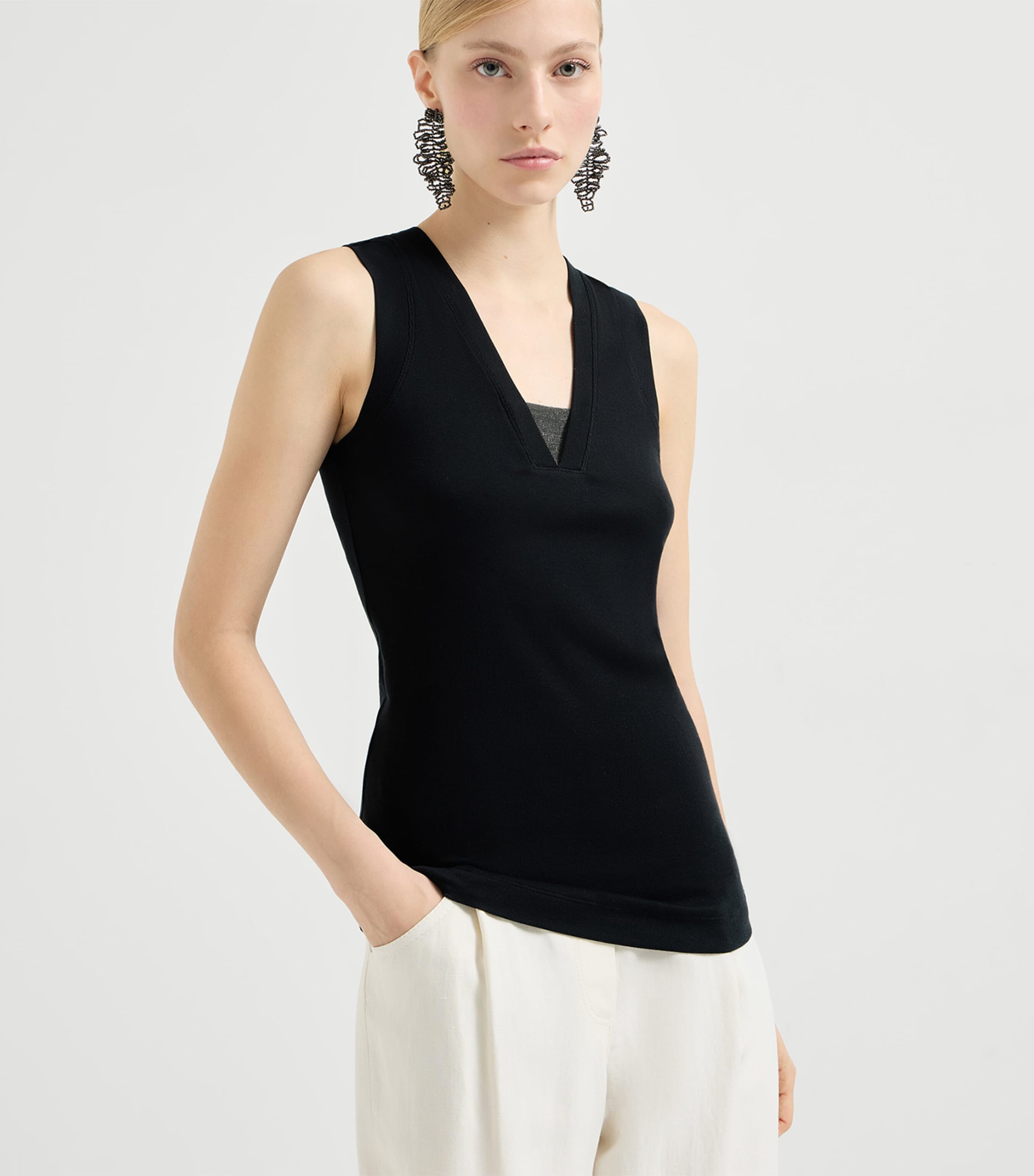 Brunello Cucinelli Womens Embellished Stretch-Cotton T-Shirt Image 3