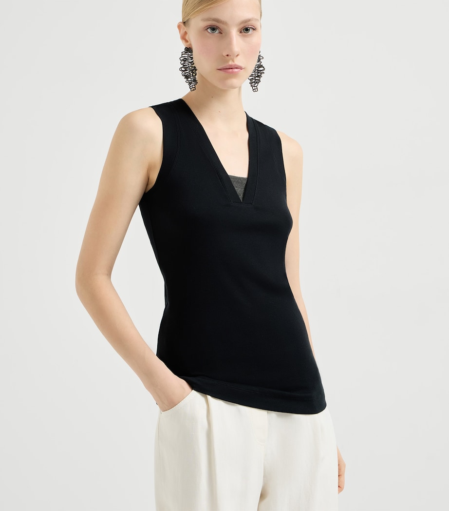 Brunello Cucinelli Womens Embellished Stretch-Cotton T-Shirt Image 3