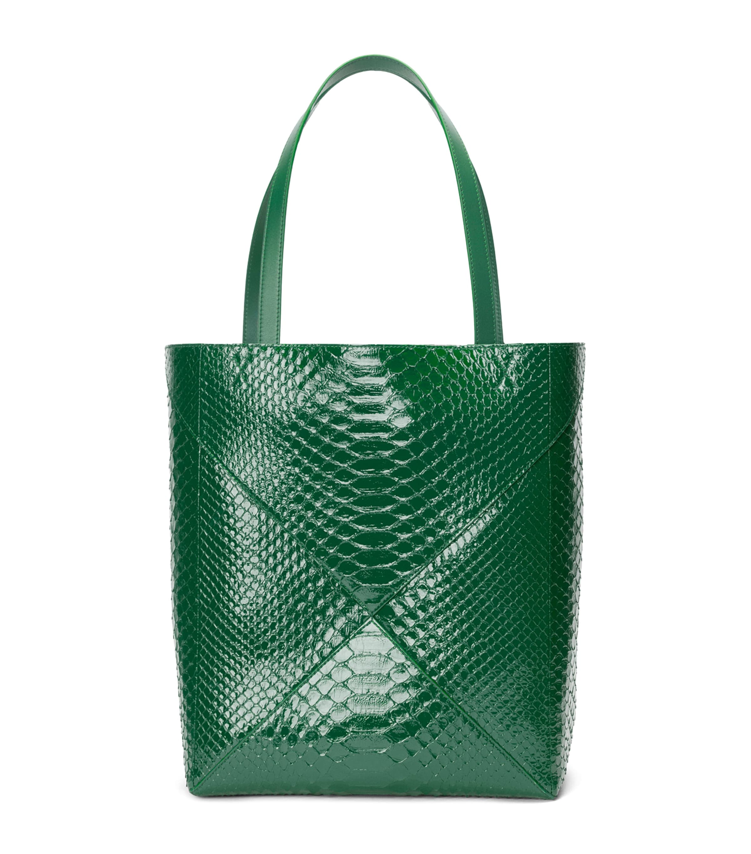 Large Python Skin Puzzle Fold Tote Bag EMERALD GREEN Image 1