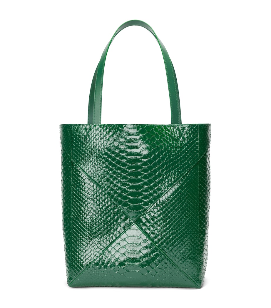 Large Python Skin Puzzle Fold Tote Bag EMERALD GREEN Image 1