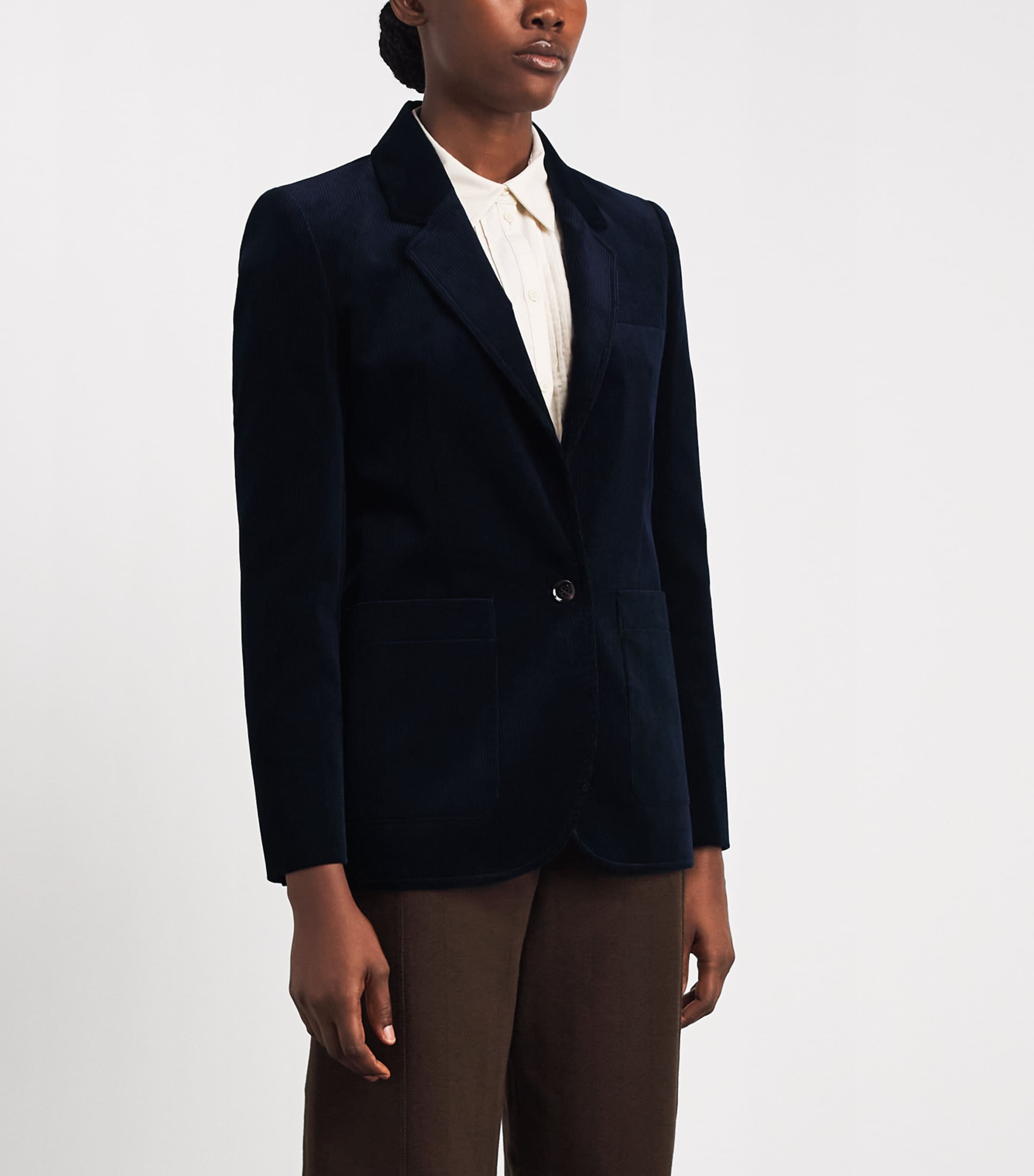 ME+EM Womens Corduroy Sharp Shoulder Blazer Navy Blue Image 4