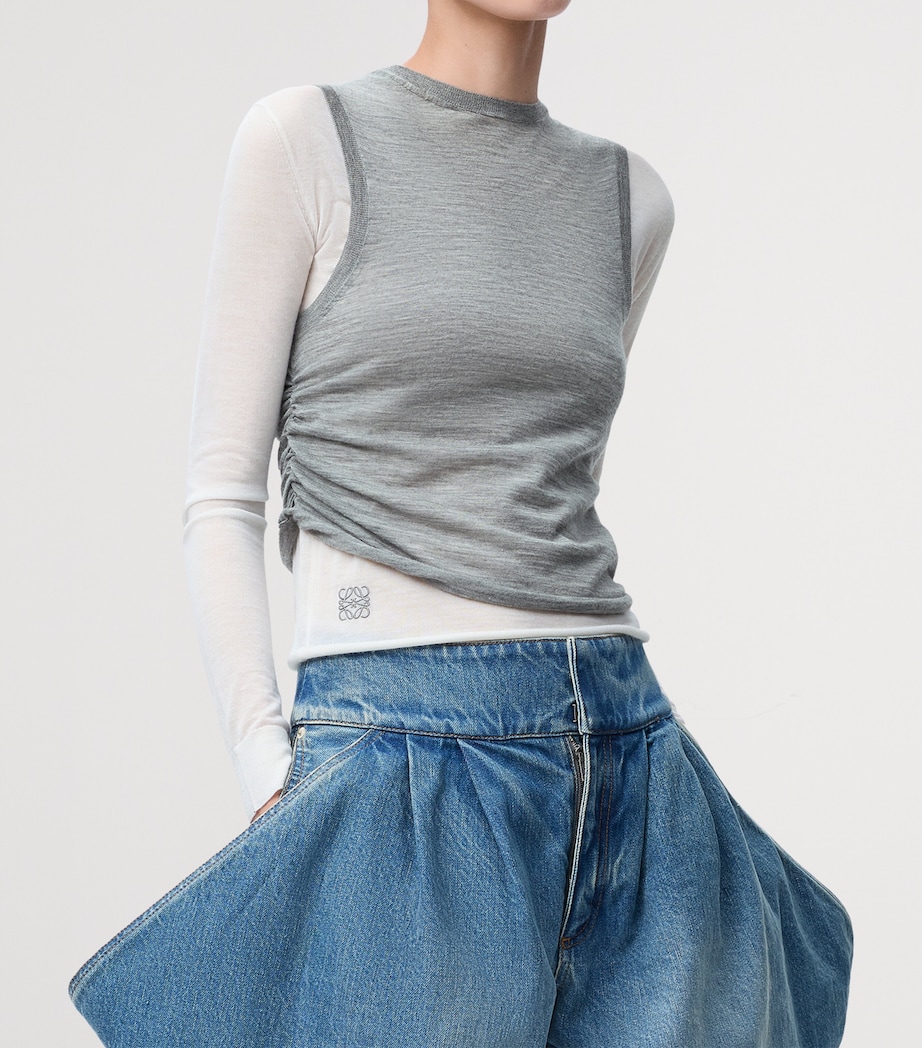 Cashmere-Blend Draped Sweater GREY/WHITE Image 3