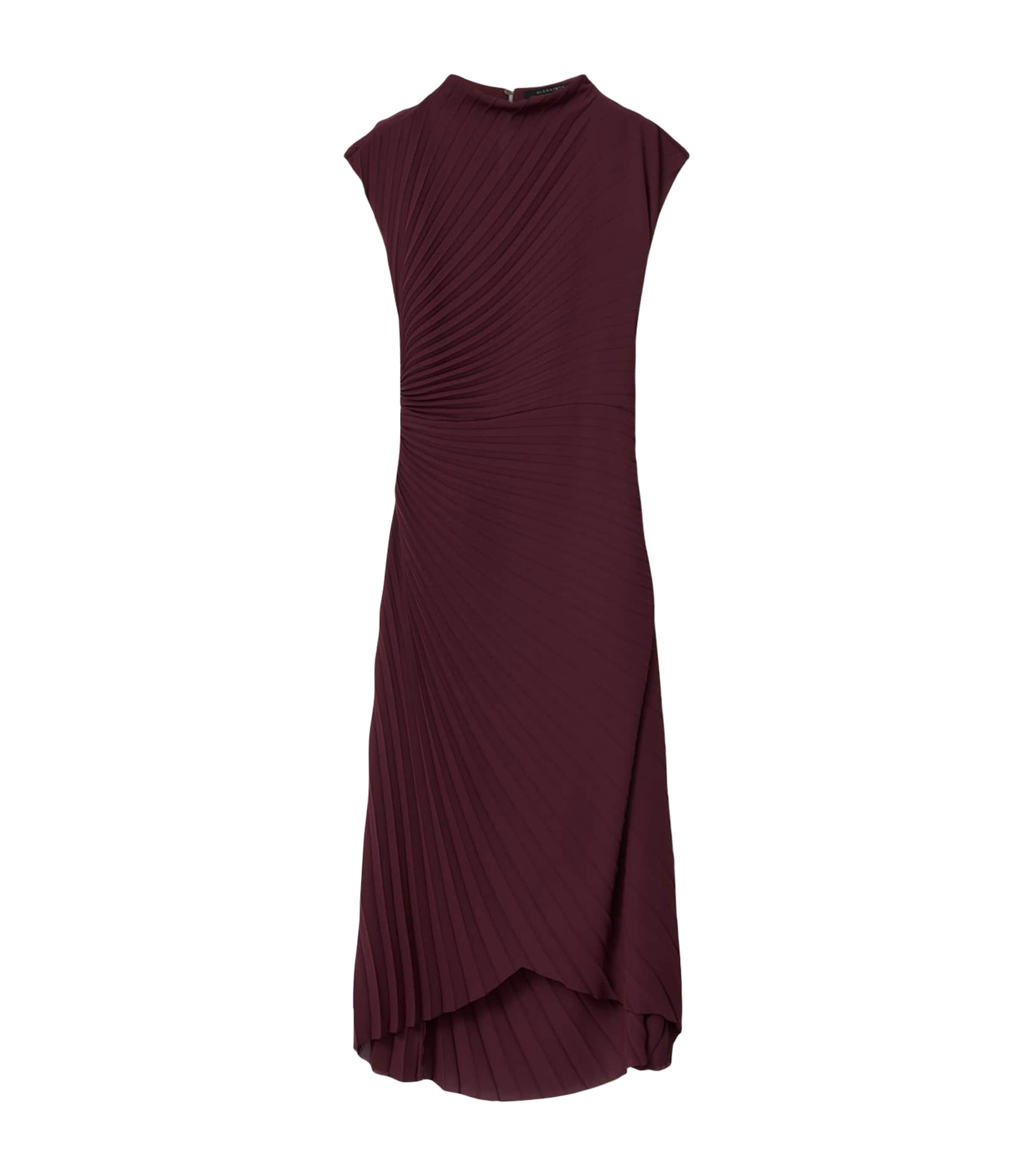 AllSaints Womens Pleated Rayanna Midi Dress Oxblood Red Image 1