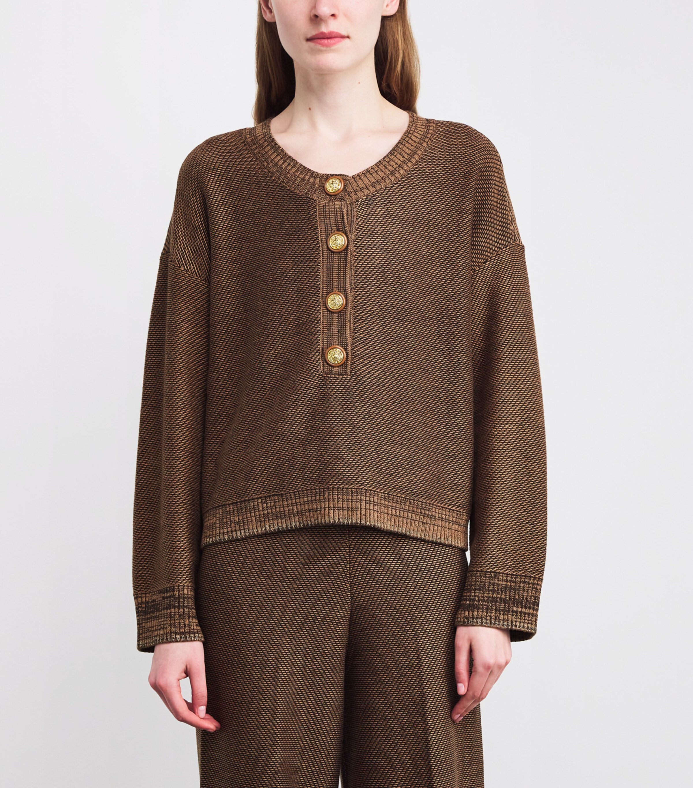 Haddasah Henley Sweater CAMEL MULTI/GLD CMMG Image 3