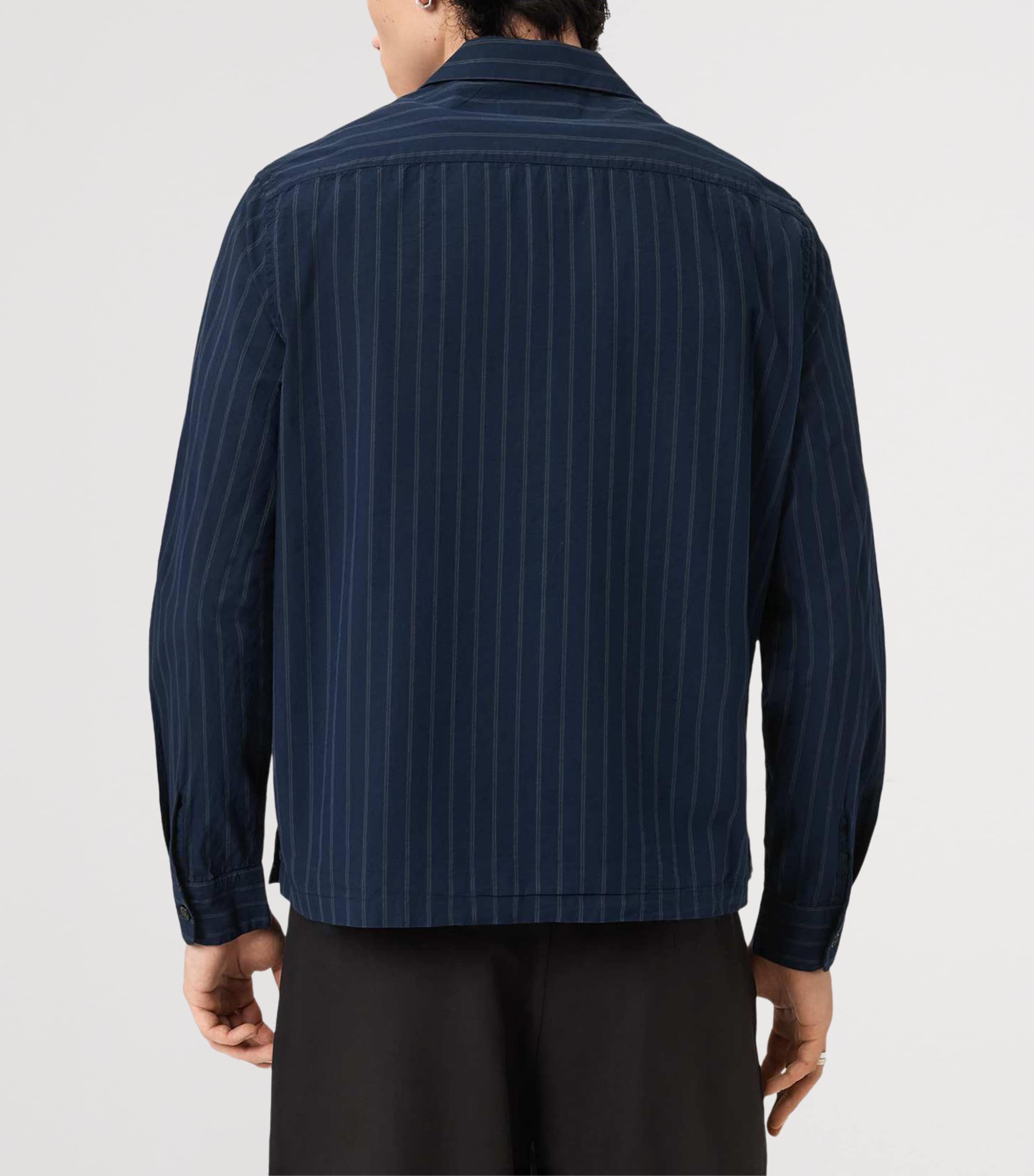 AllSaints Mens Organic Cotton Stripe Stanley Shirt Navy Blue Image 4