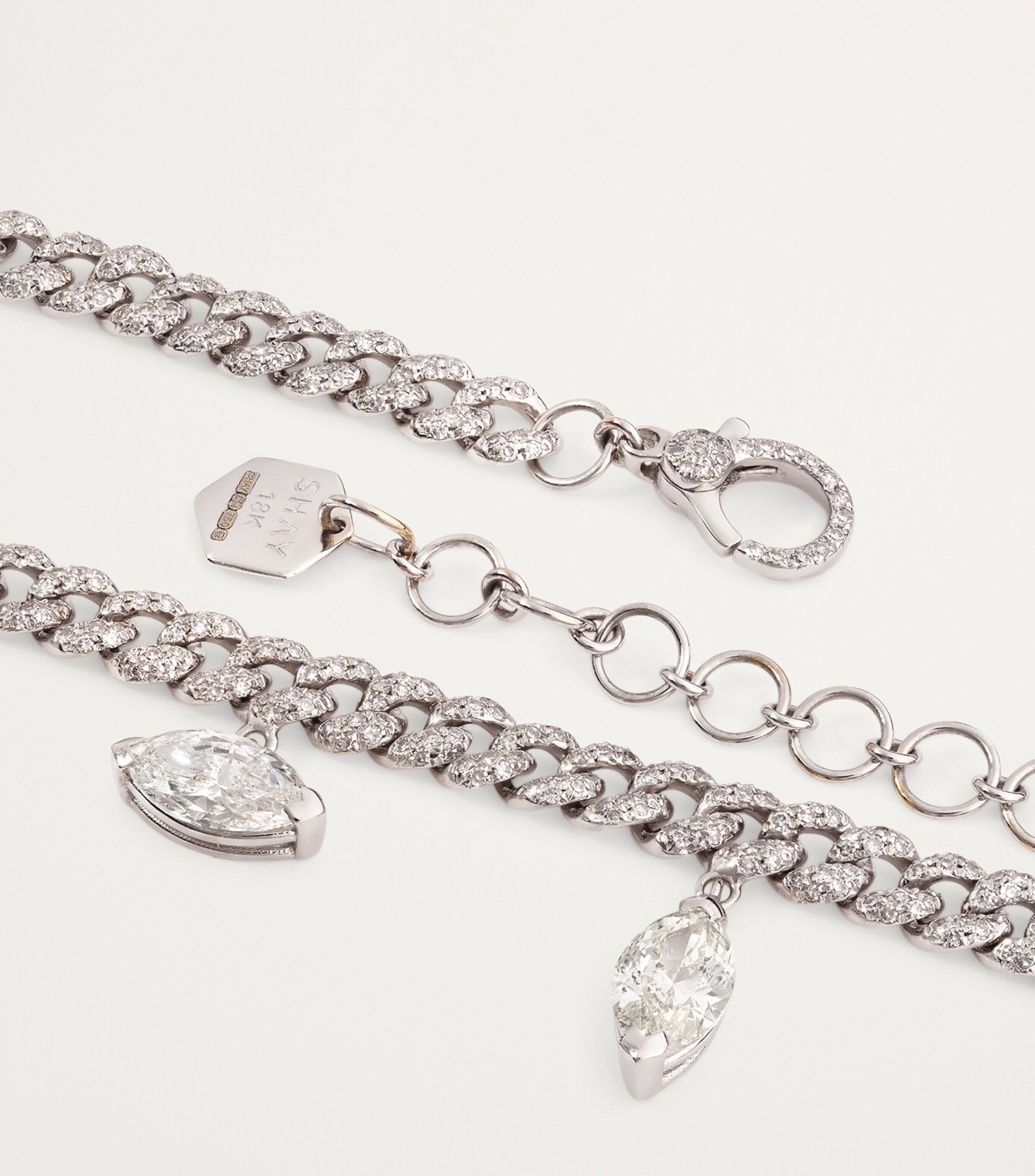 White Gold and Marquise Diamond Pavé Link Choker Necklace WHITE GOLD Image 4