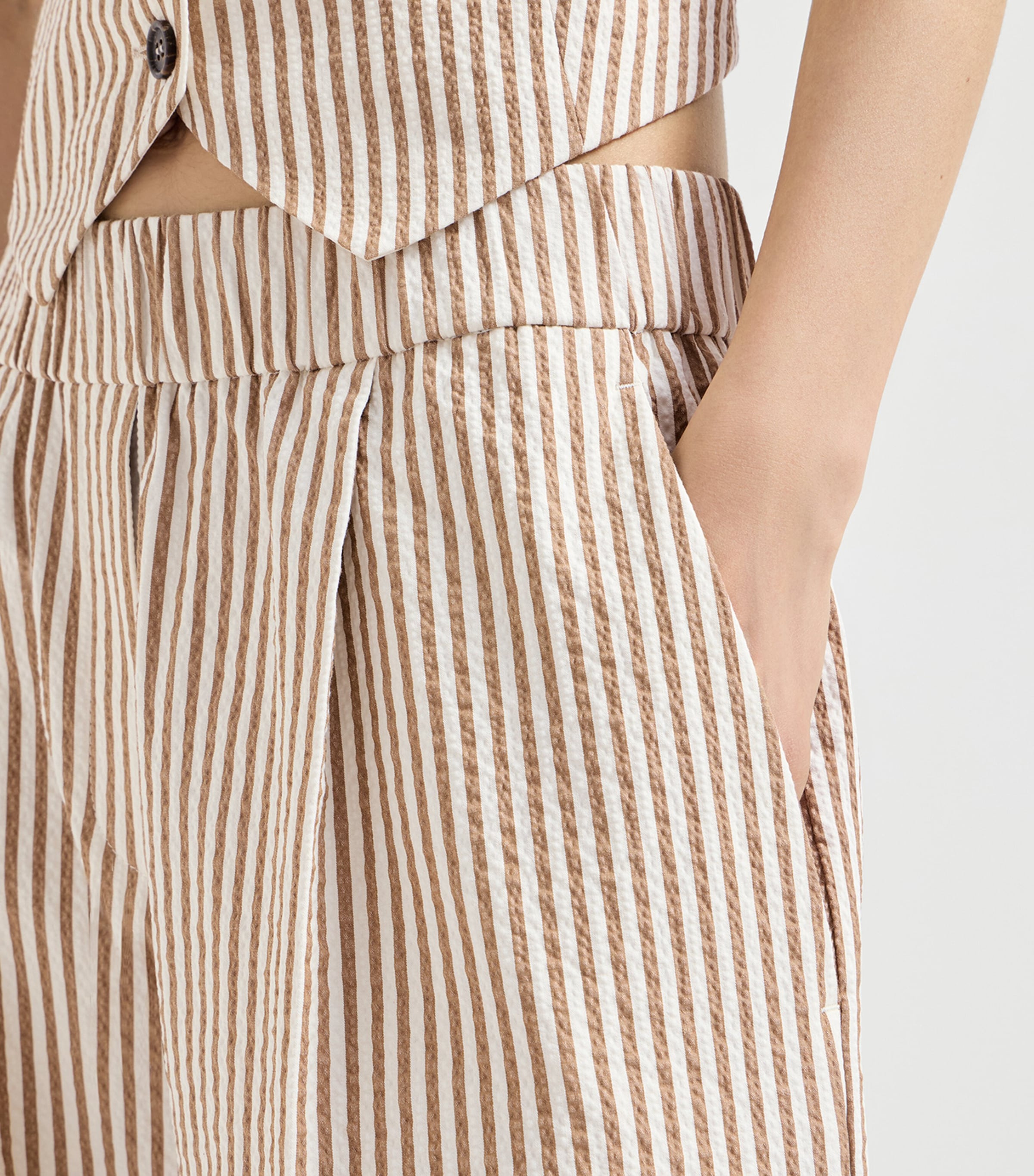 Brunello Cucinelli Womens Techno-Cotton Stripe Wide-Leg Trousers Image 6